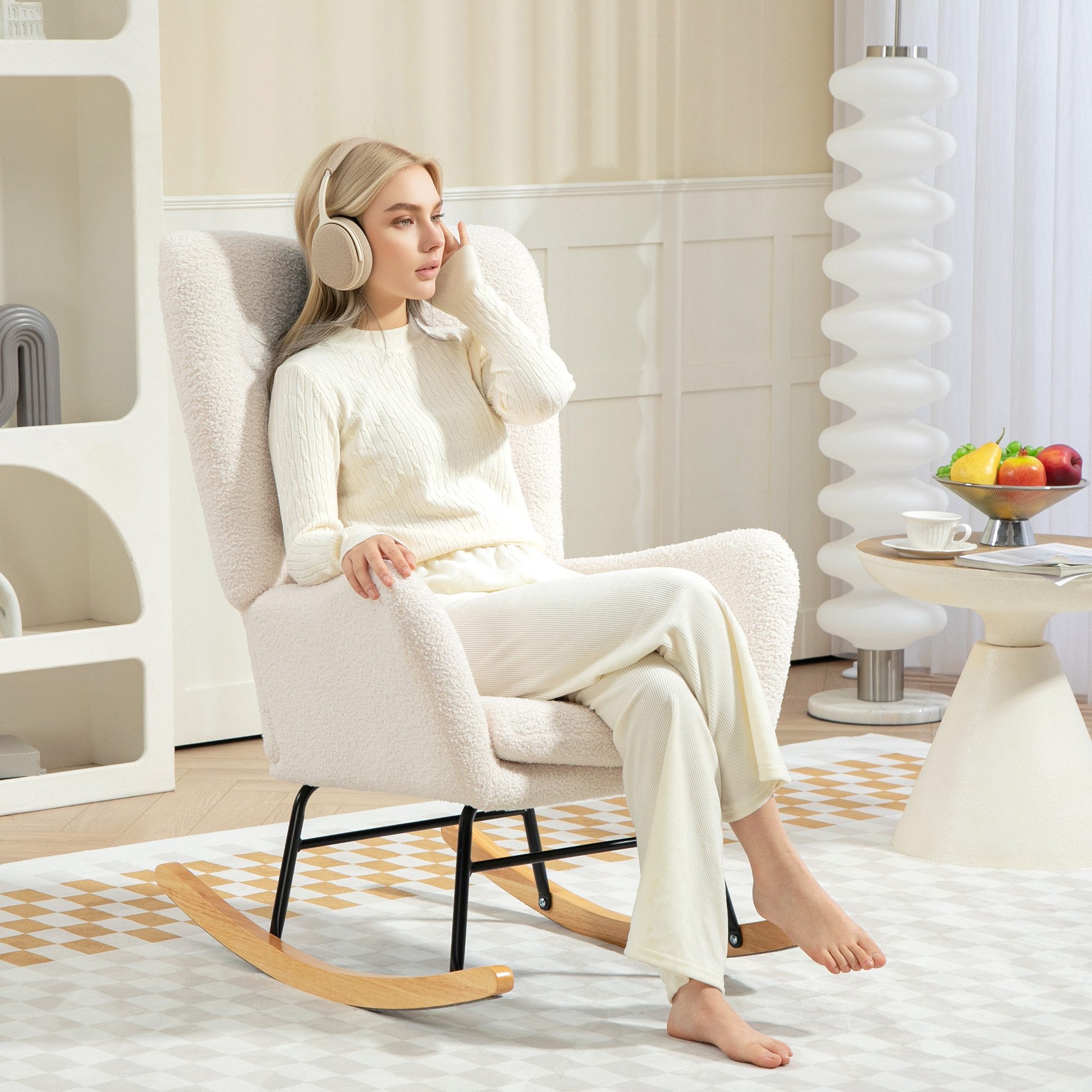 HOMCOM Schaukelstuhl Schaukelsessel mit Armlehne, Teddystoff-Optik (Relaxse günstig online kaufen