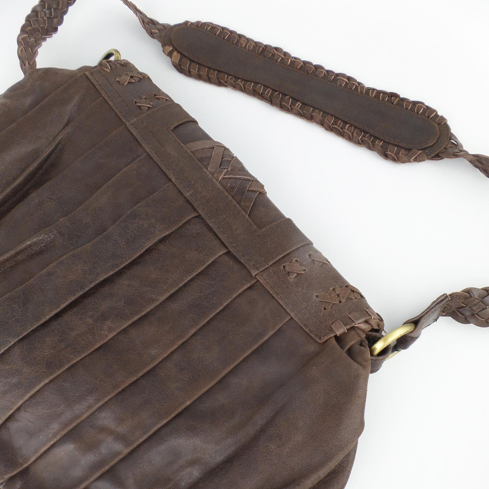 Design Vintage Handtasche goldmarie CHARLY Flechtmuster Leder Tasche braun, Lamellen Look im und