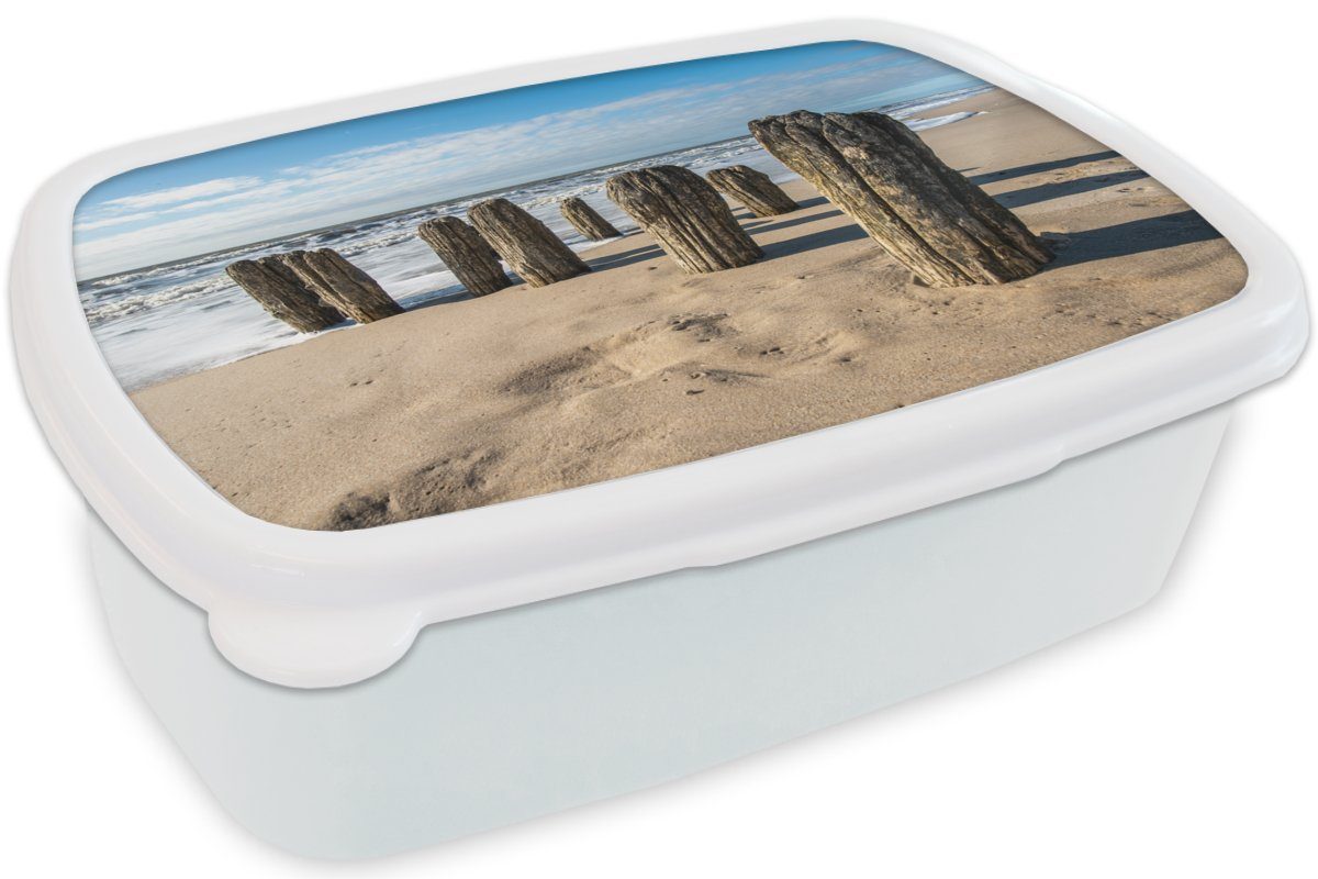 Sand - für für (2-tlg), - Sommer, weiß Lunchbox MuchoWow - Jungs Erwachsene, - Pfahl Kinder Mädchen Wasser und Brotbox und Kunststoff, Strand Brotdose,