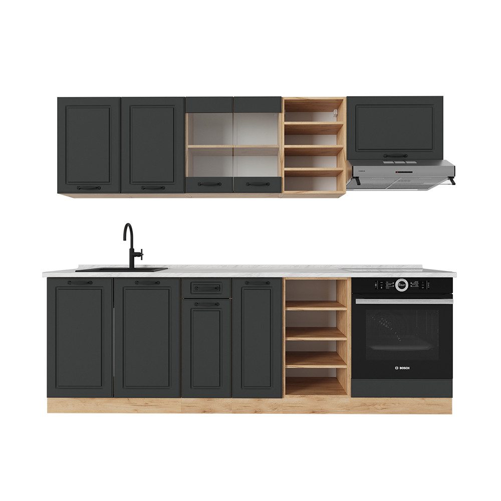 Vicco Küchenzeile R-Line, Anthrazit Landhaus/Goldkraft Eiche, günstig online kaufen
