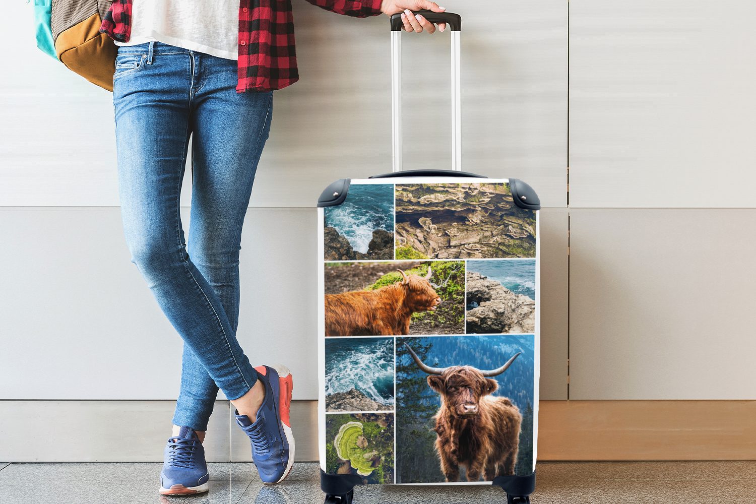 Reisetasche MuchoWow - rollen, Highlander Collage 4 für Schottischer Ferien, Tiere, - Reisekoffer Rollen, Handgepäck Handgepäckkoffer mit Trolley,