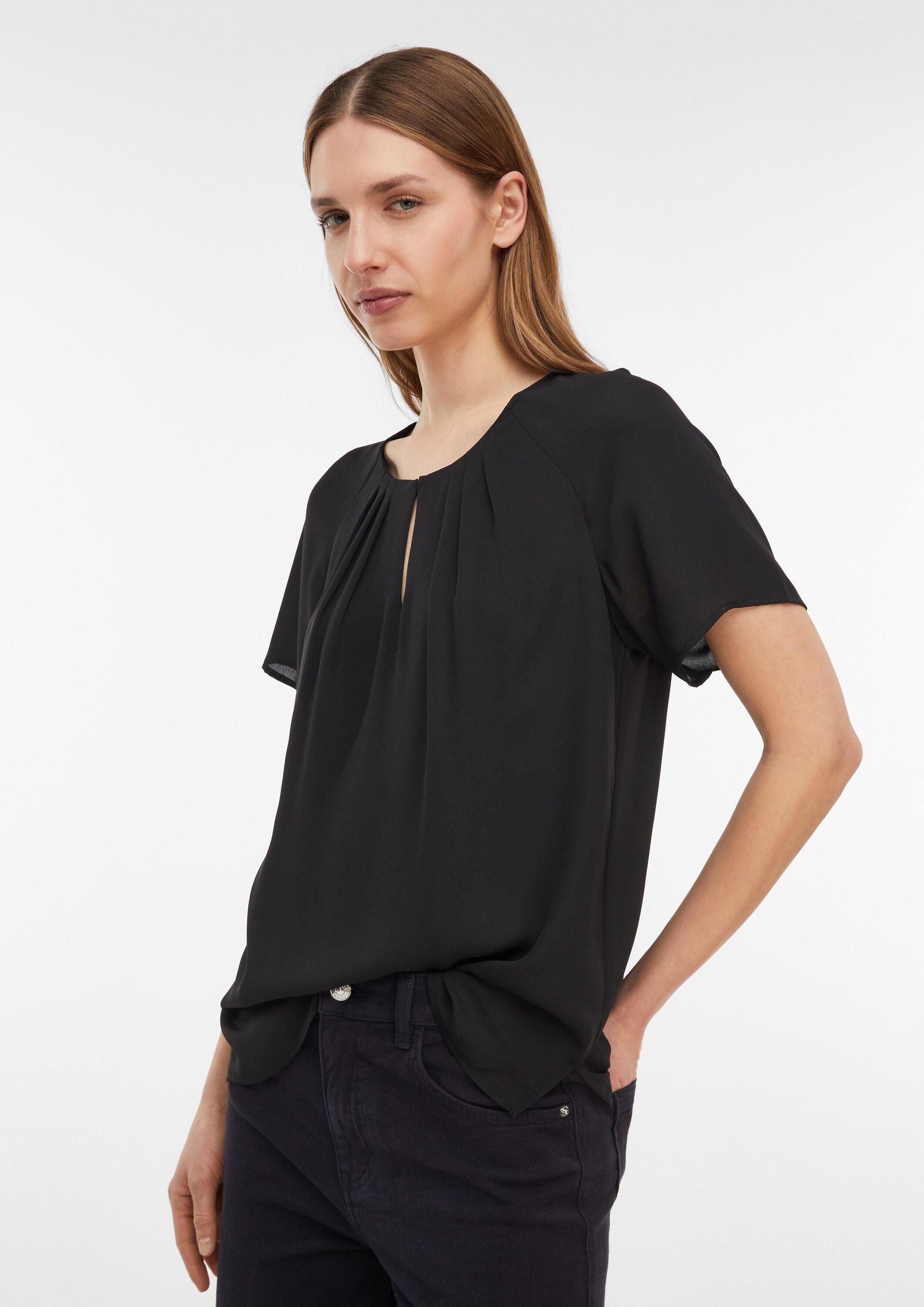 comma Kurzarmbluse Bluse Kurzarm-Bluse aus Crêpe-Chiffon mit Raffung