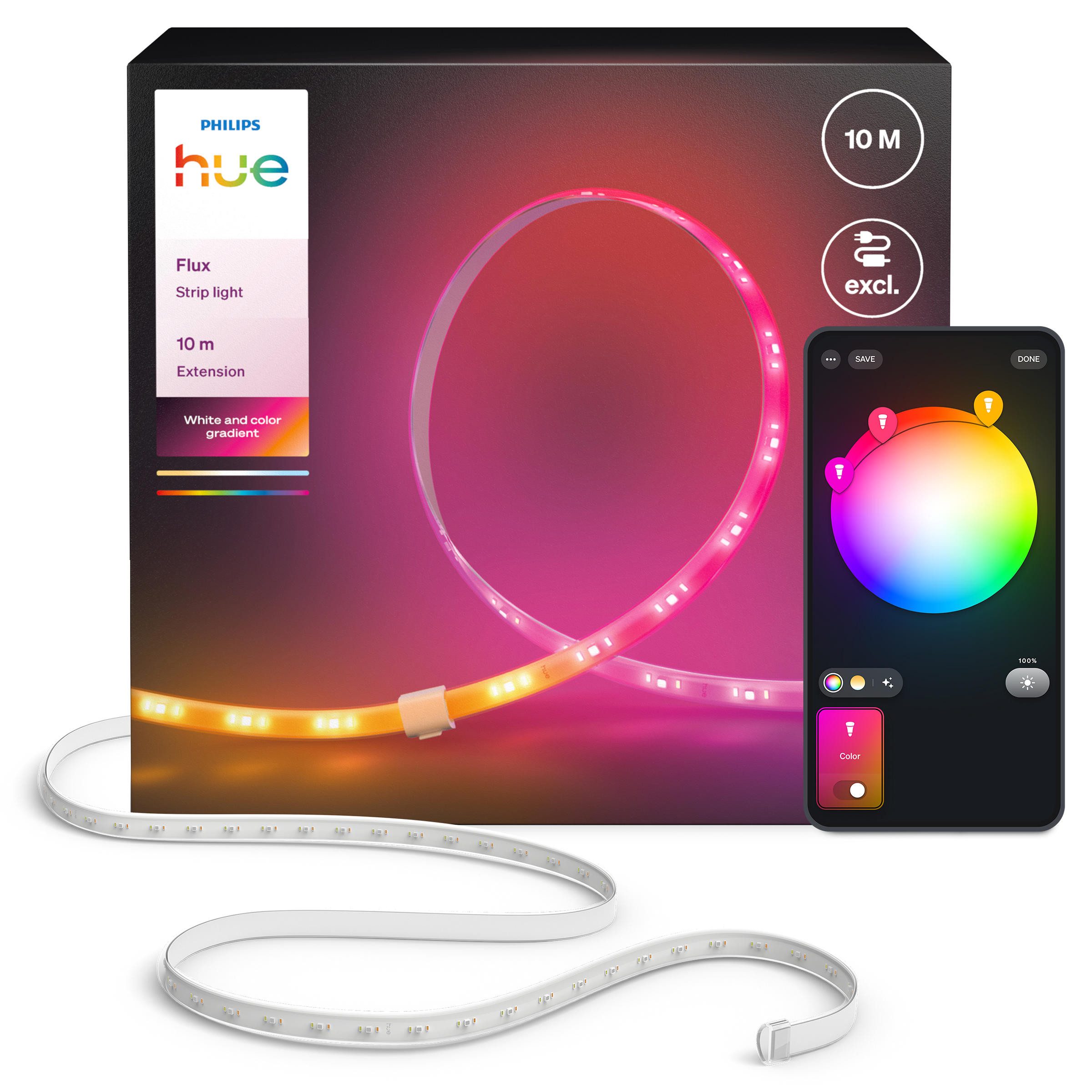Philips Hue LED-Streifen Flux Gradient LED-Streifen Zubehör, steuerbar per App, RGBWWIC, Verlängerungs-Set, Farbverläufe, selbstklebend, kürzbar