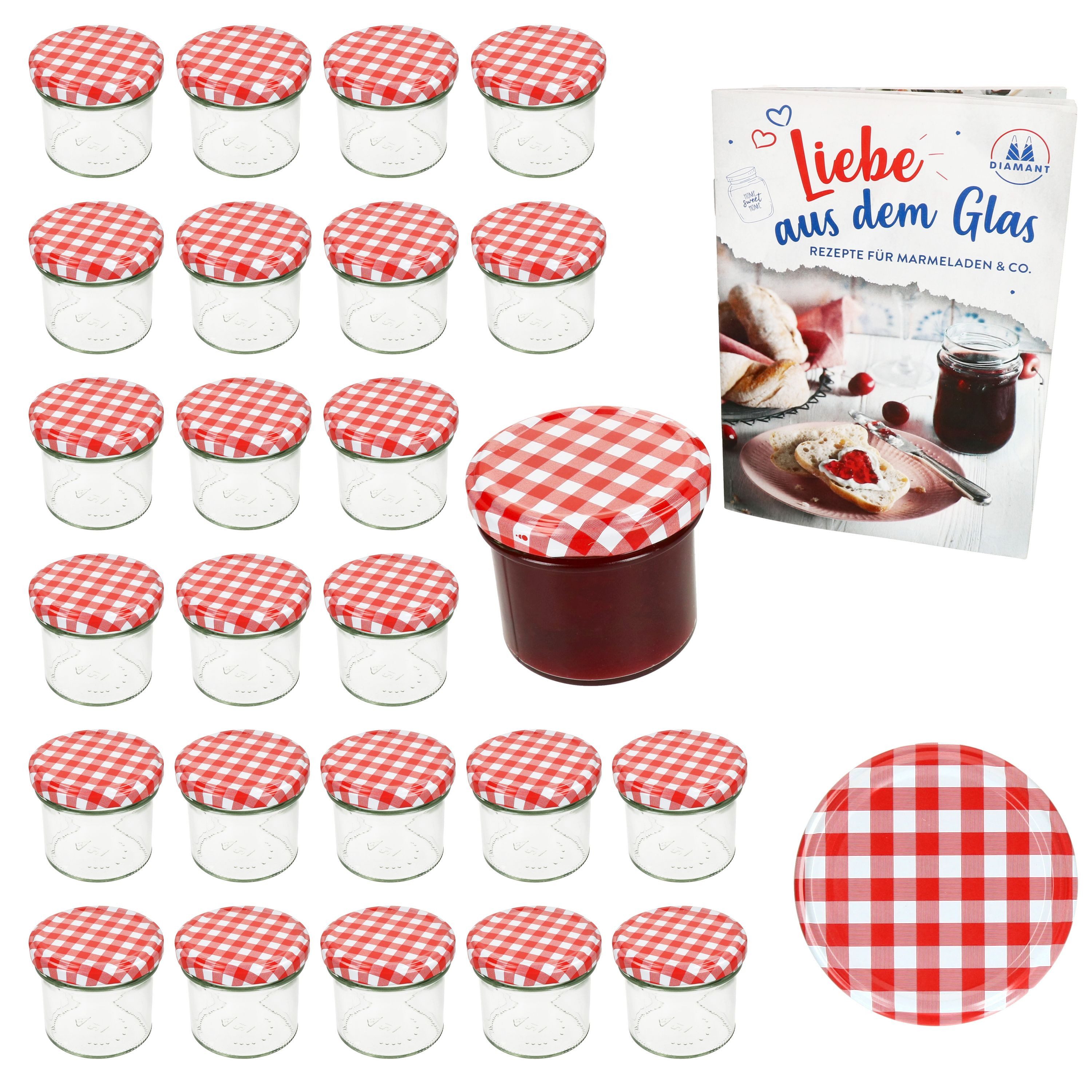 Einmachglas 25er Set Sturzglas 125ml Einmachglas TO66 Rot kariert Deckel