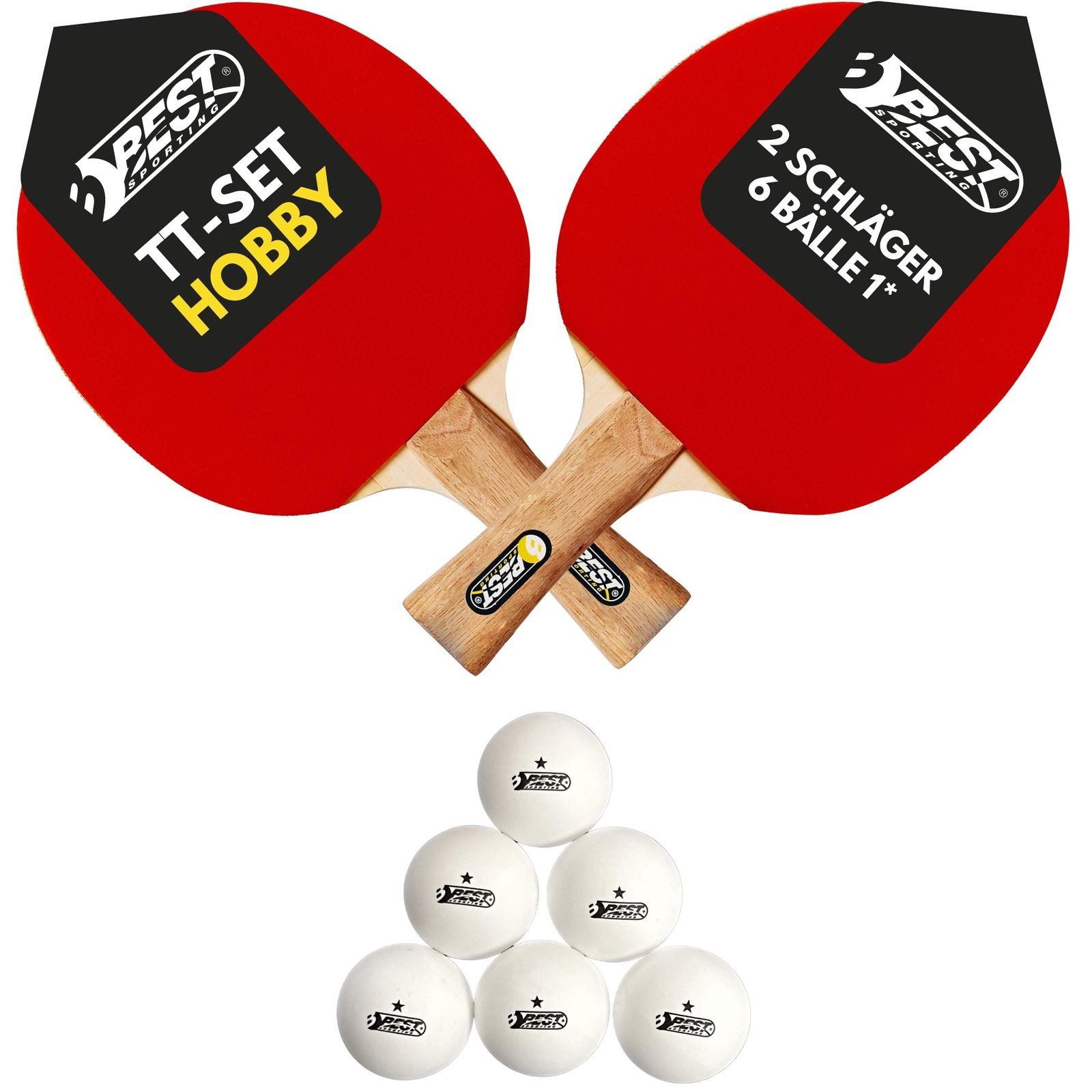 Best Sporting Tischtennisschläger Tischtennisschläger Set HOBBY I 2 Schläger und 1* Tischtennisbälle (3-teiliges wertiges Tischtennis Set I Tischtennissets I Table Tennis Racket)