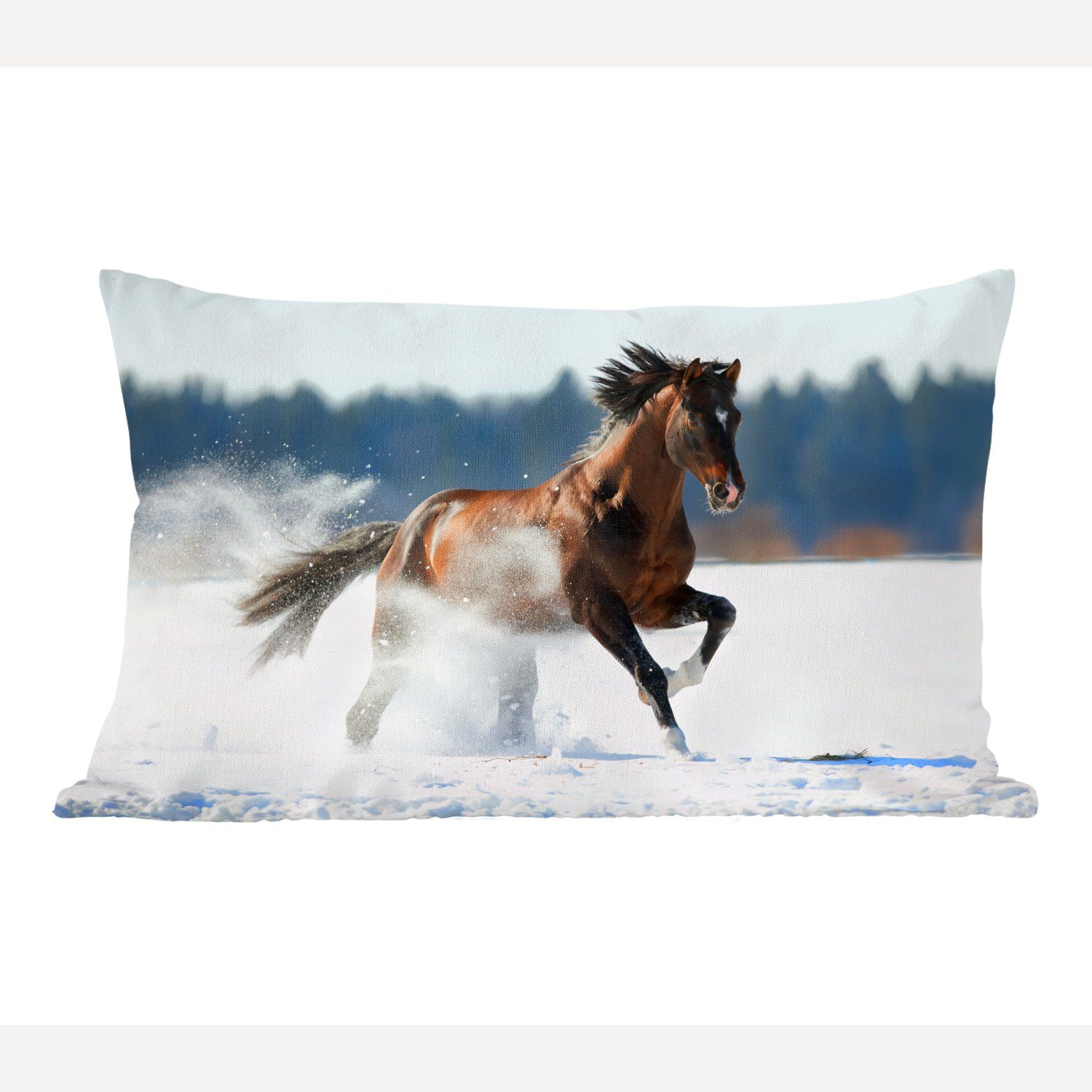 Schnee Pferd mit Dekoration, - Winter, Füllung, MuchoWow Wohzimmer Zierkissen, Dekokissen Schlafzimmer Dekokissen -