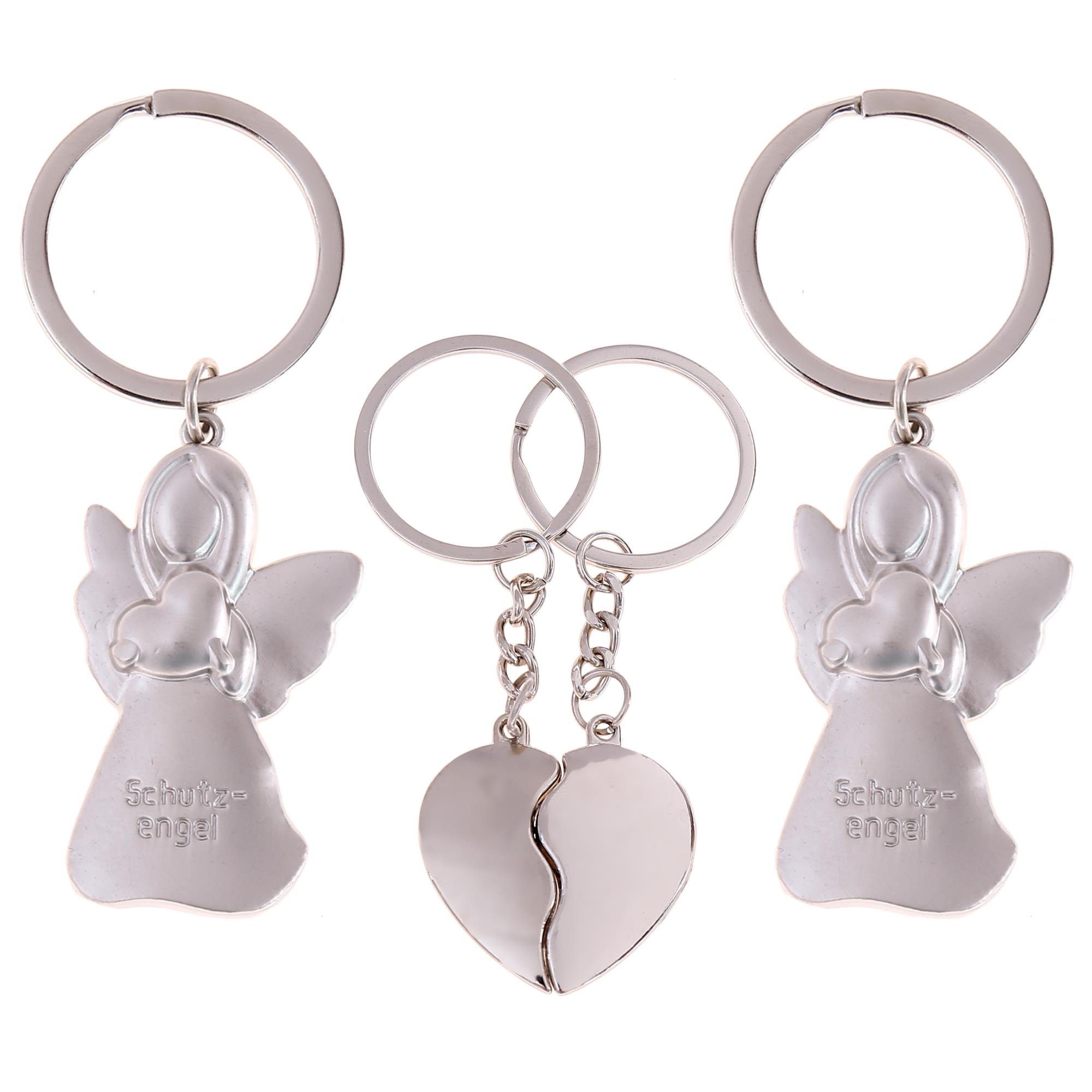 Flanacom Schlüsselanhänger Schlüsselanhänger Schutzengel - Gravur Edelstahl (Set, 4-tlg), mit Herz, Glücksbringer, Talisman