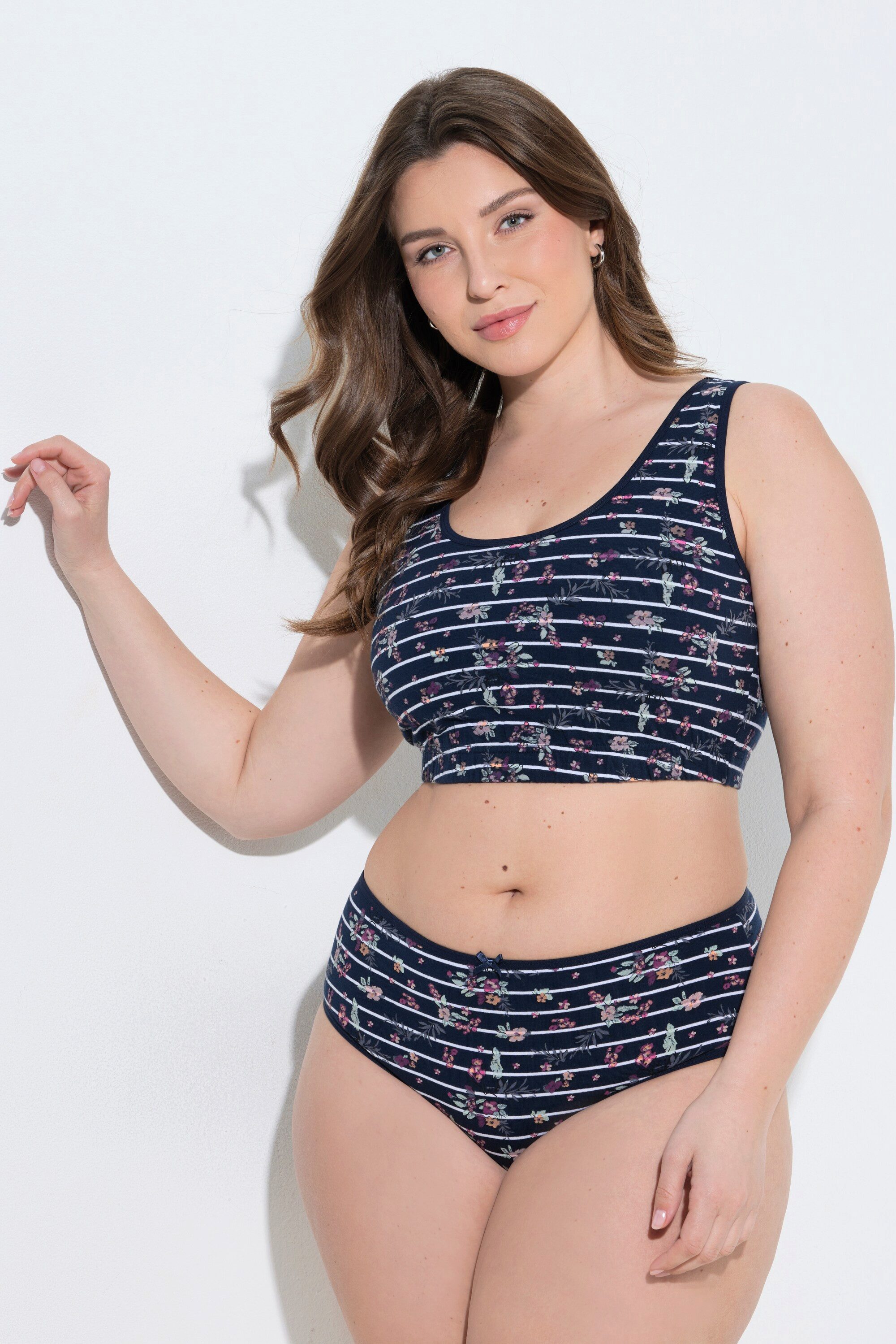 Ulla Popken Bustier Bustier Ringel/Blüten Rundhalsausschnitt