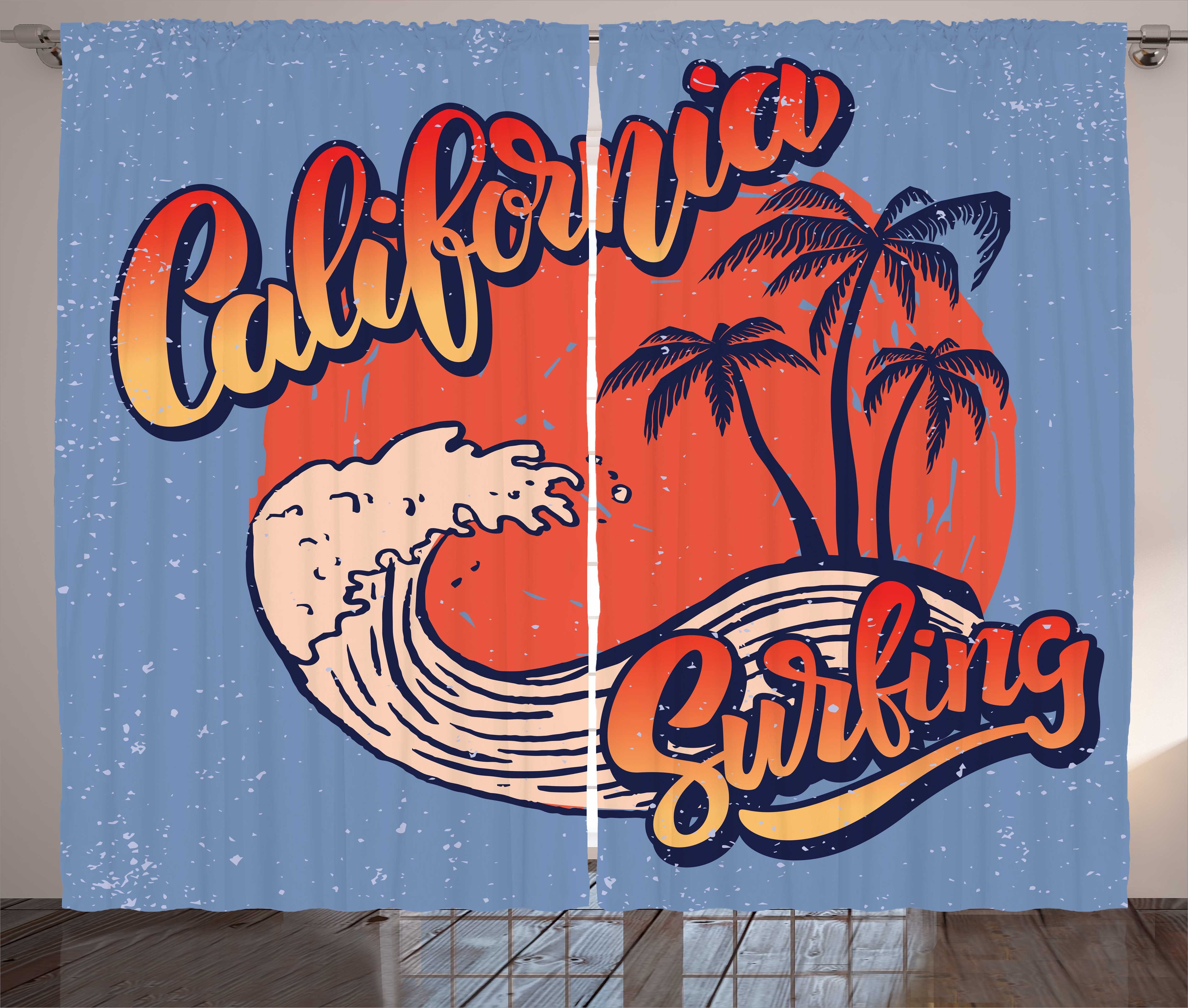 Schlaufen Abakuhaus, Kräuselband Gardine Schlafzimmer und Grafik-Strand mit Vorhang Haken, Kalifornien-Surfen