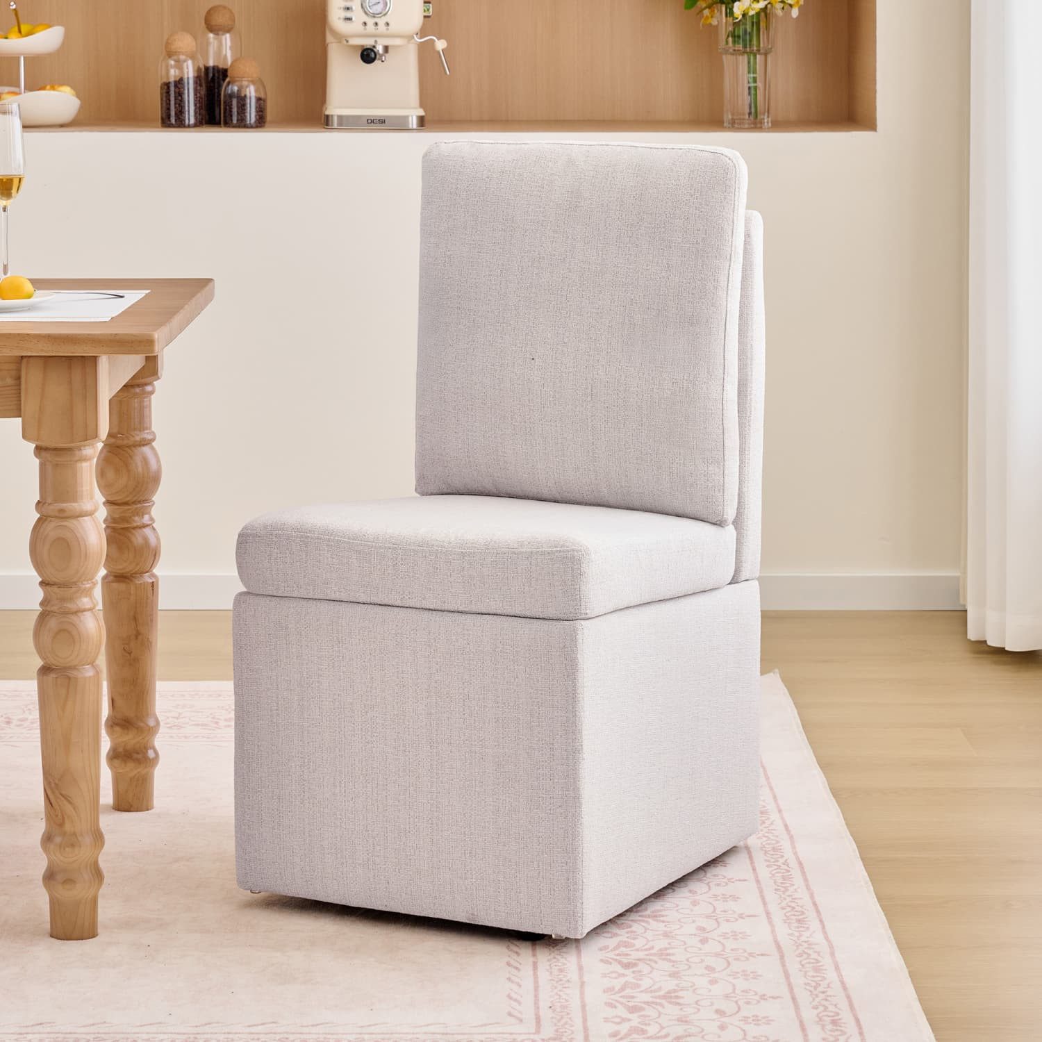 autolock Esszimmerstuhl Esszimmerstuhl mit Stauraum,Gepolsterter Küchenstuhl mit Rückenlehne, Sitzhöhe 48cm,Sitzhocker Aufbewahrungsbox mit Zuggriff,Belastbar 110kg