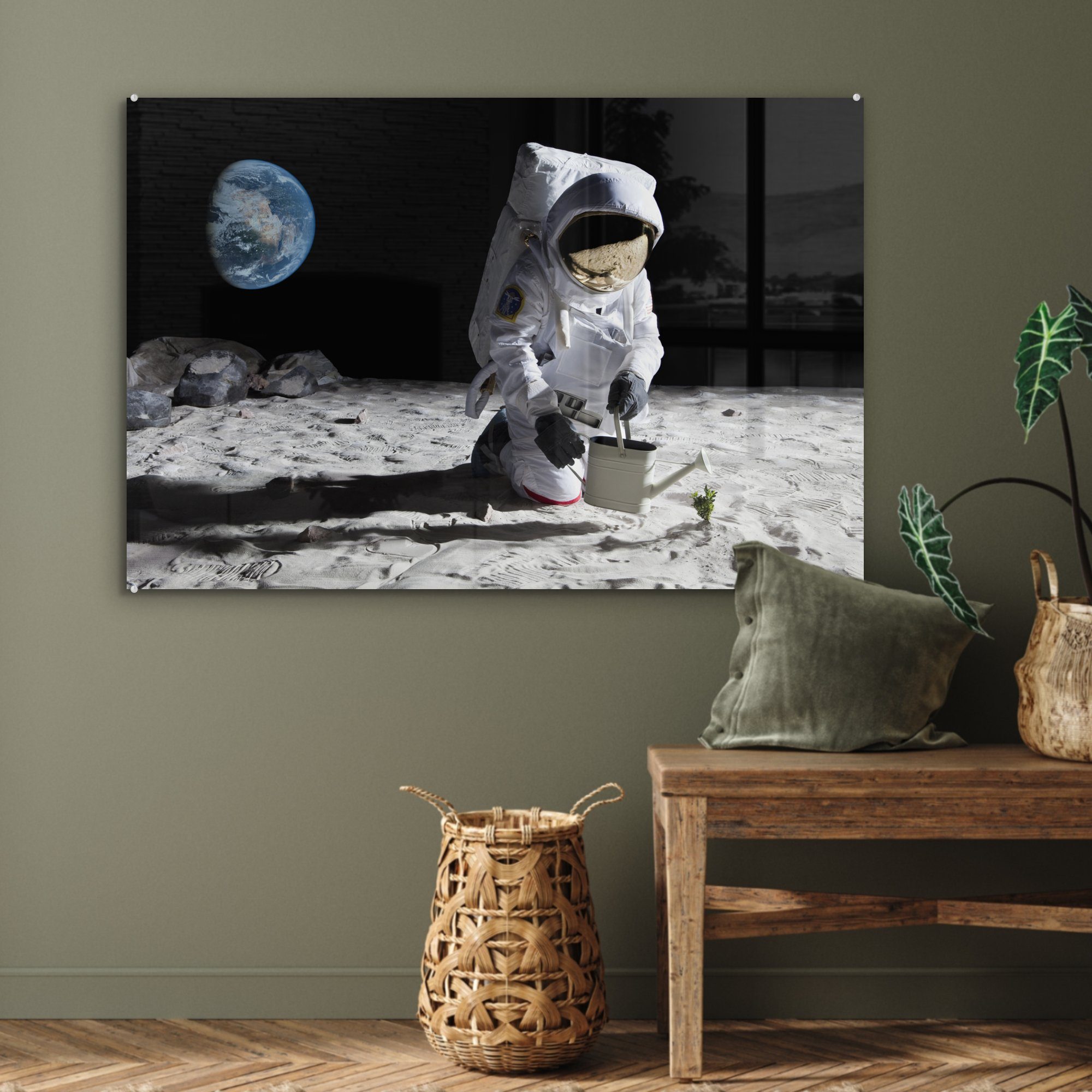 St), MuchoWow Acrylglasbild - Wohnzimmer Astronaut Schlafzimmer Acrylglasbilder - Erde, (1 & Mond