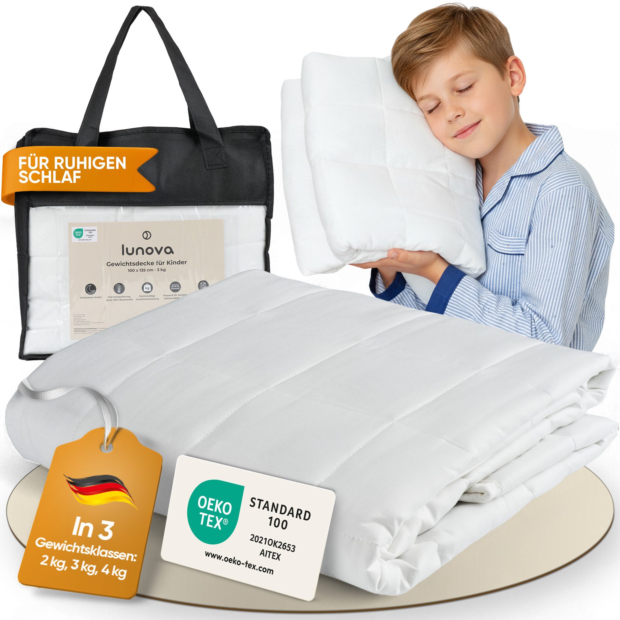 Lunova Gewichtsdecke für Kinder, Füllung: hypoallergene Glasperlen, Therapi günstig online kaufen