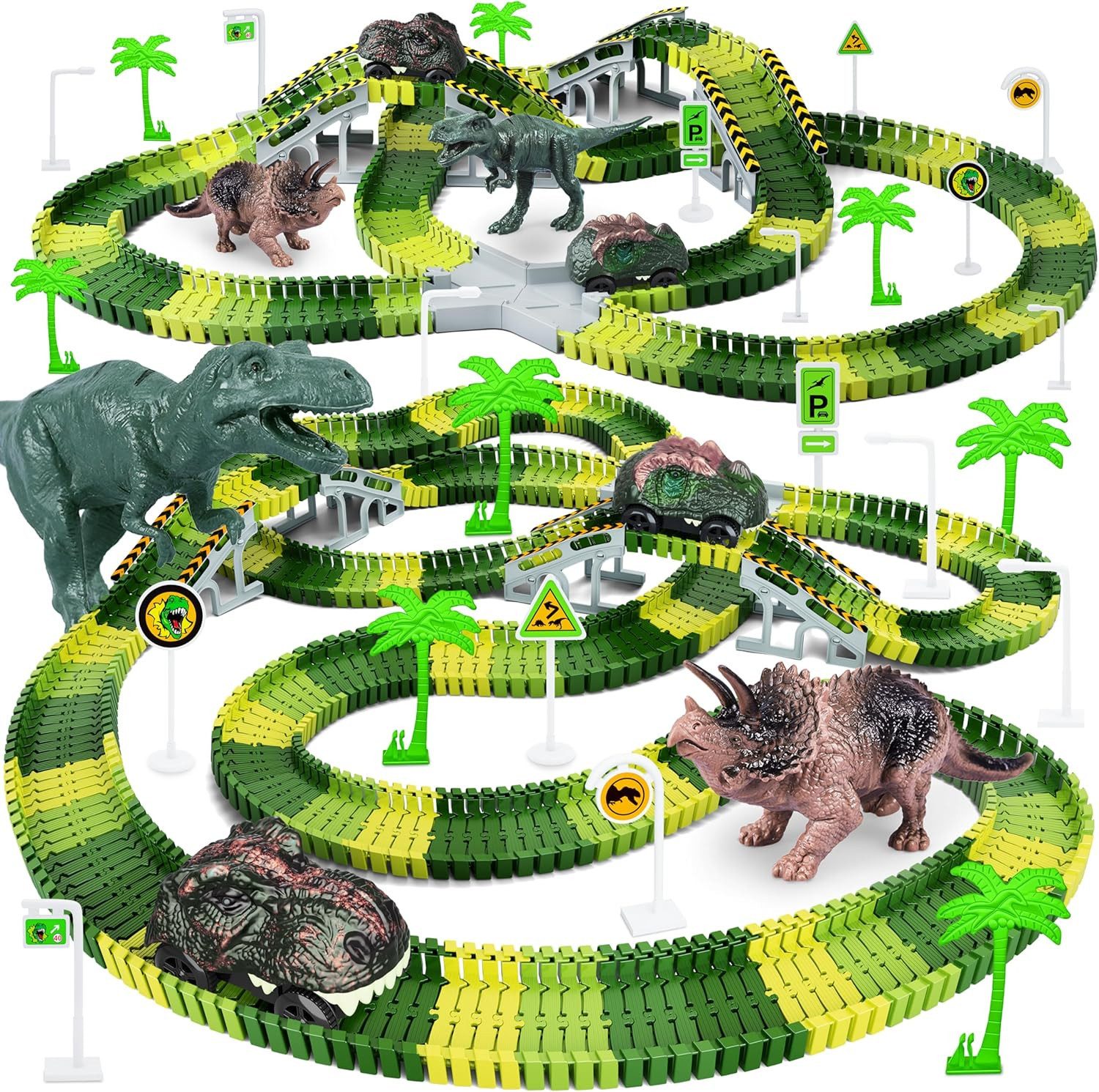 Athlix Autorennbahn Dinosaurier Rennstrecke Spielzeug elektrisch Straßenrennen flexibel