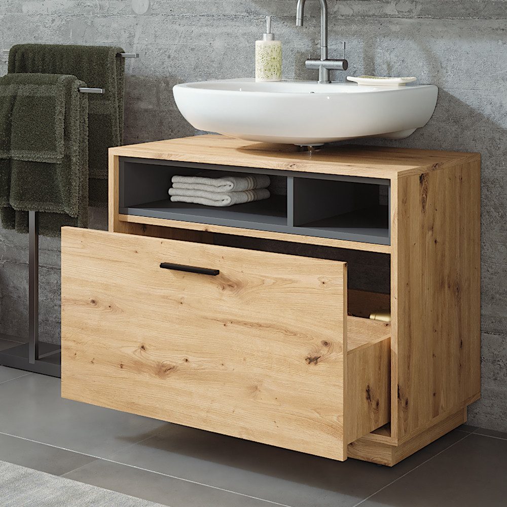 Vicco Waschbeckenunterschrank Beatrice, Artisan Eiche/Anthrazit/Anthrazit, 80 x 64 cm mit Schublade (1-St) – Bild 4 von 5