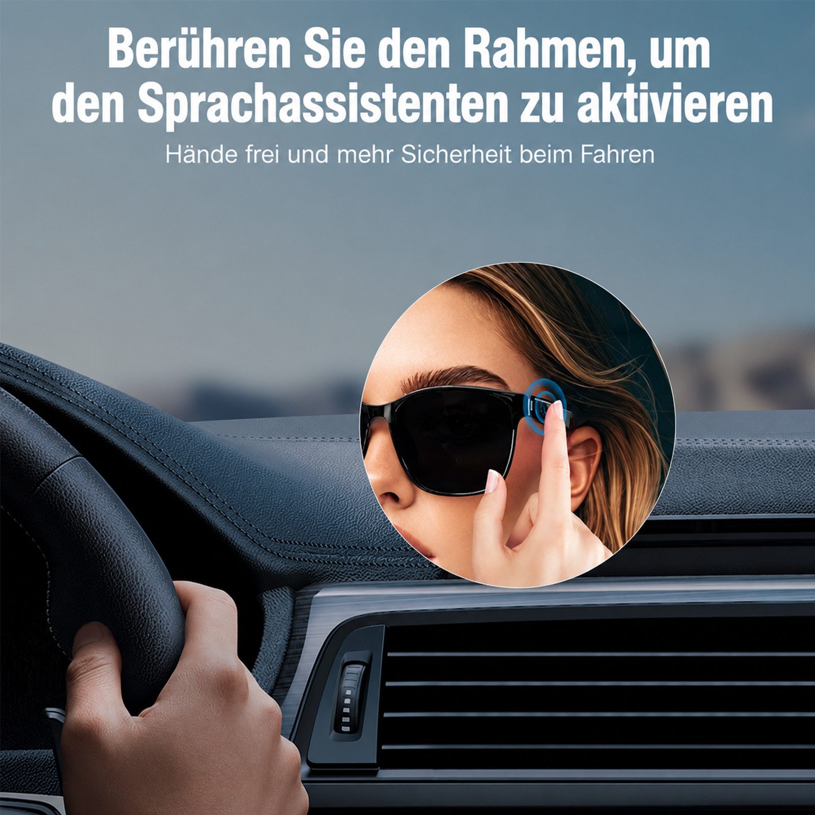 MOPUEA Sonnenbrille Bluetooth Smart Sonnenbrille mit Open-Ear Kopfhörer, UV-Schutz (Bluetooth Audio Sonnenbrille 2-in-1, Smart Brille mit Bluetooth 5.3, Lautsprecher & Mikrofon) Freisprechen, IPX5, Bluetooth 5.3, Dual-Mic, lange Akkulaufzeit