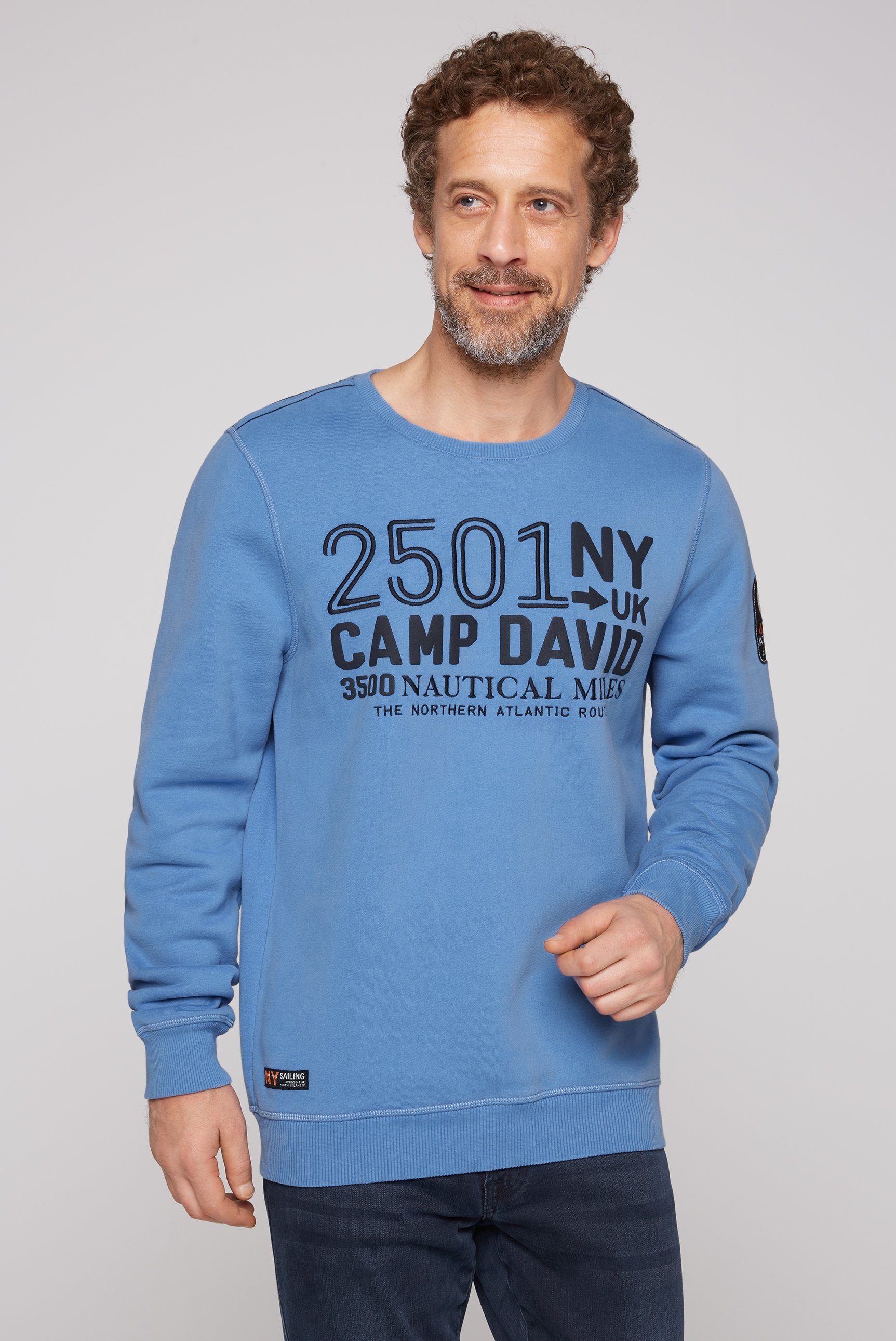 Sweater CAMP Rundhalsausschnitt Rippblende mit DAVID Baumwolle, mit