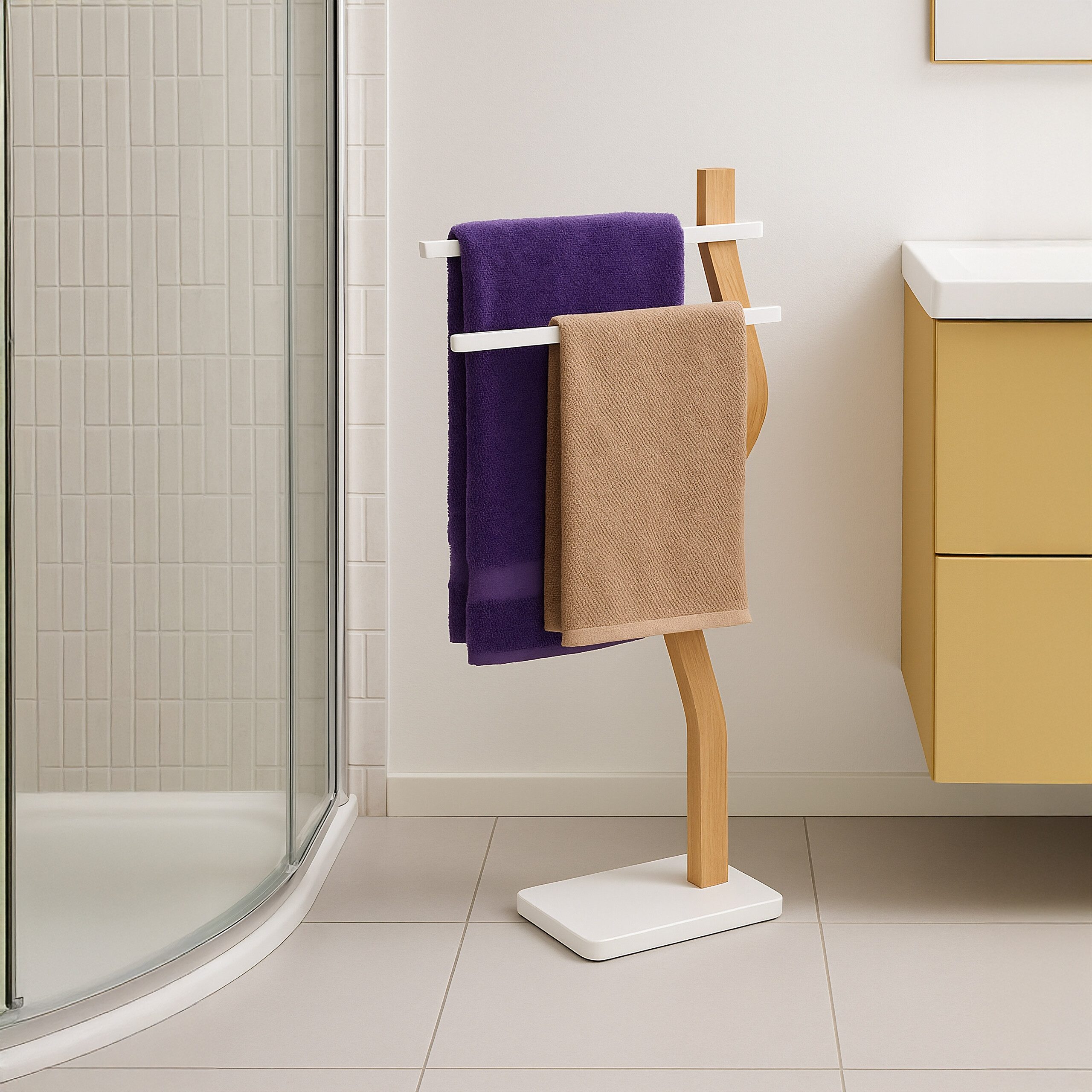 relaxdays Handtuchständer mit 2 Stange, weiß