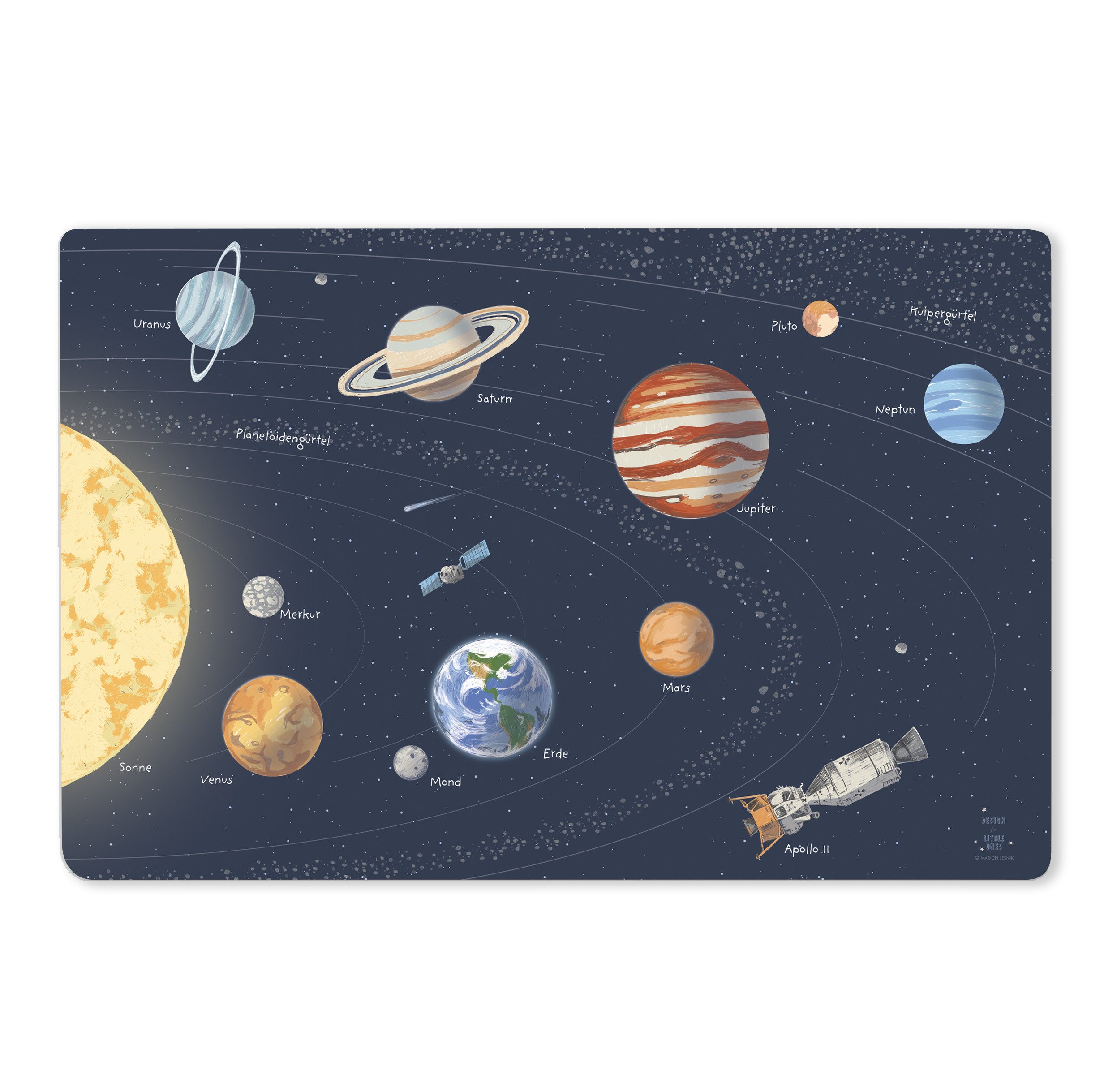 Designforlittleones Schreibtischunterlage Schreibtischunterlage unser Sonnensystem, für Kinder, abwaschbar