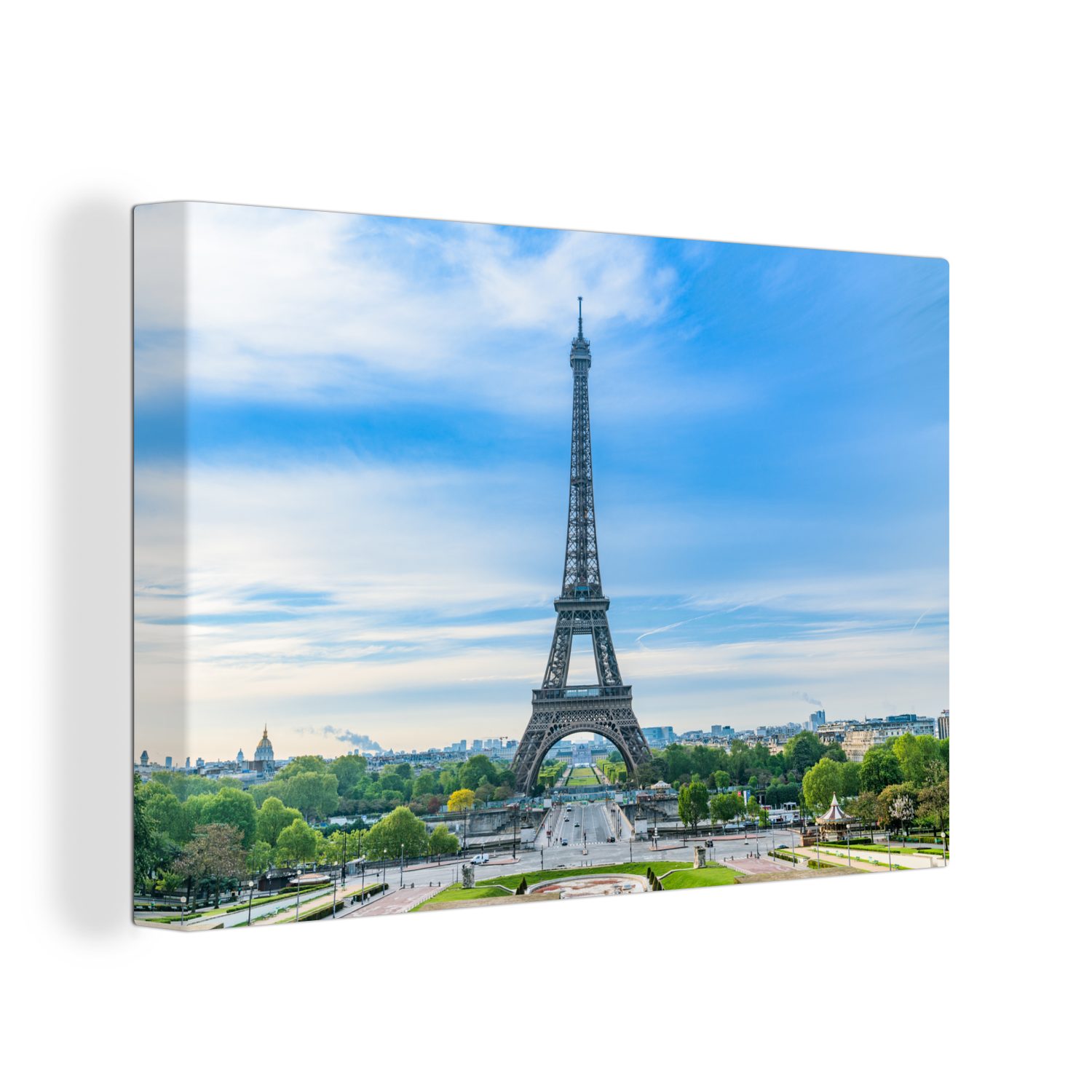 OneMillionCanvasses® Leinwandbild Der Eiffelturm vor einer farbenprächtigen Kulisse, (1 St), Wandbild Leinwandbilder, Aufhängefertig, Wanddeko, 30x20 cm