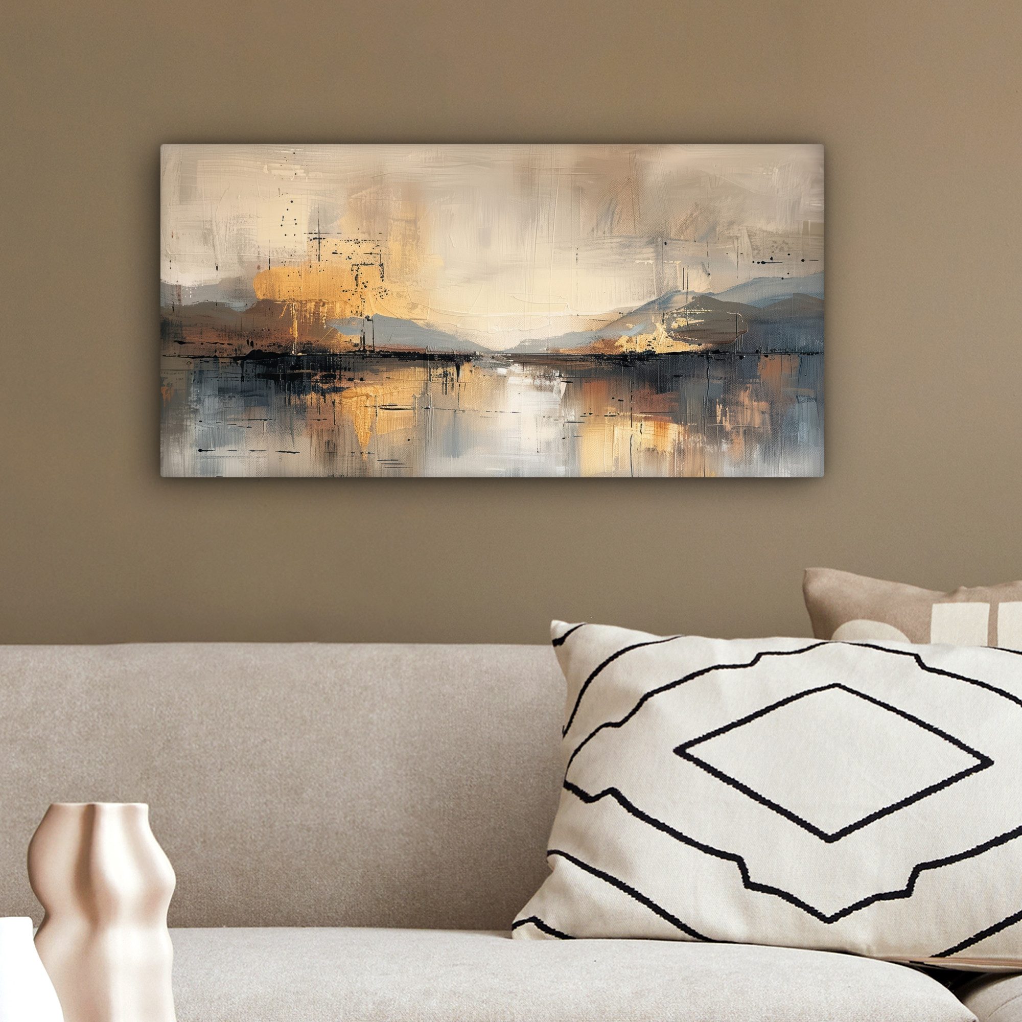 OneMillionCanvasses® Leinwandbild Panorama Abstrakt - Modern - Beige - Ästhetisch - Gold, Fotodruck (1 St), Leinwand Bilder für Wohnzimmer Schlafzimmer 60x30 cm – Bild 4 von 5