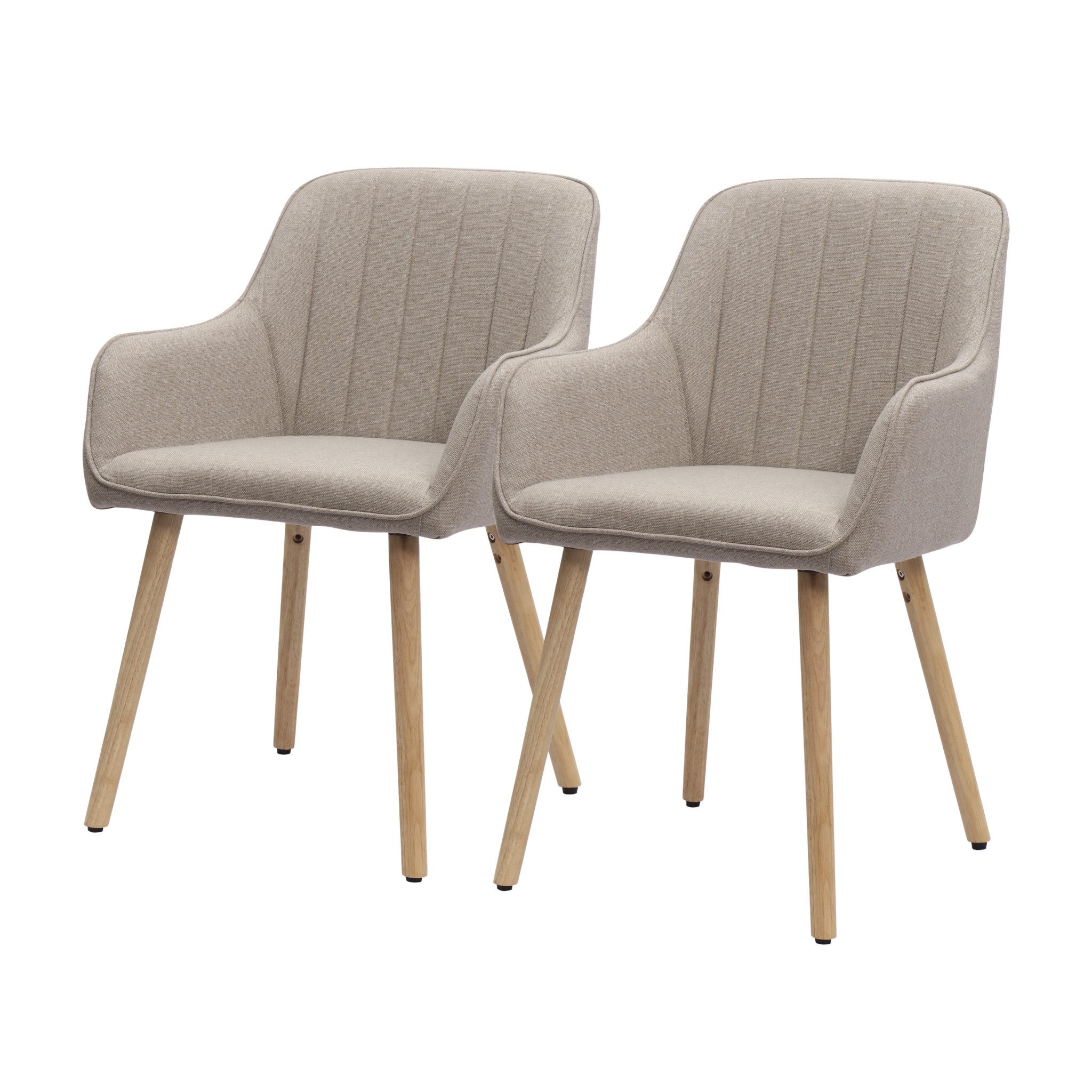 MC Star Esszimmerstuhl Moderne Esszimmerstühle mit integrierter Armlehne, Stoffbezug (Holzbeinen (Hellbeige/Braun)| 2er-Set)
