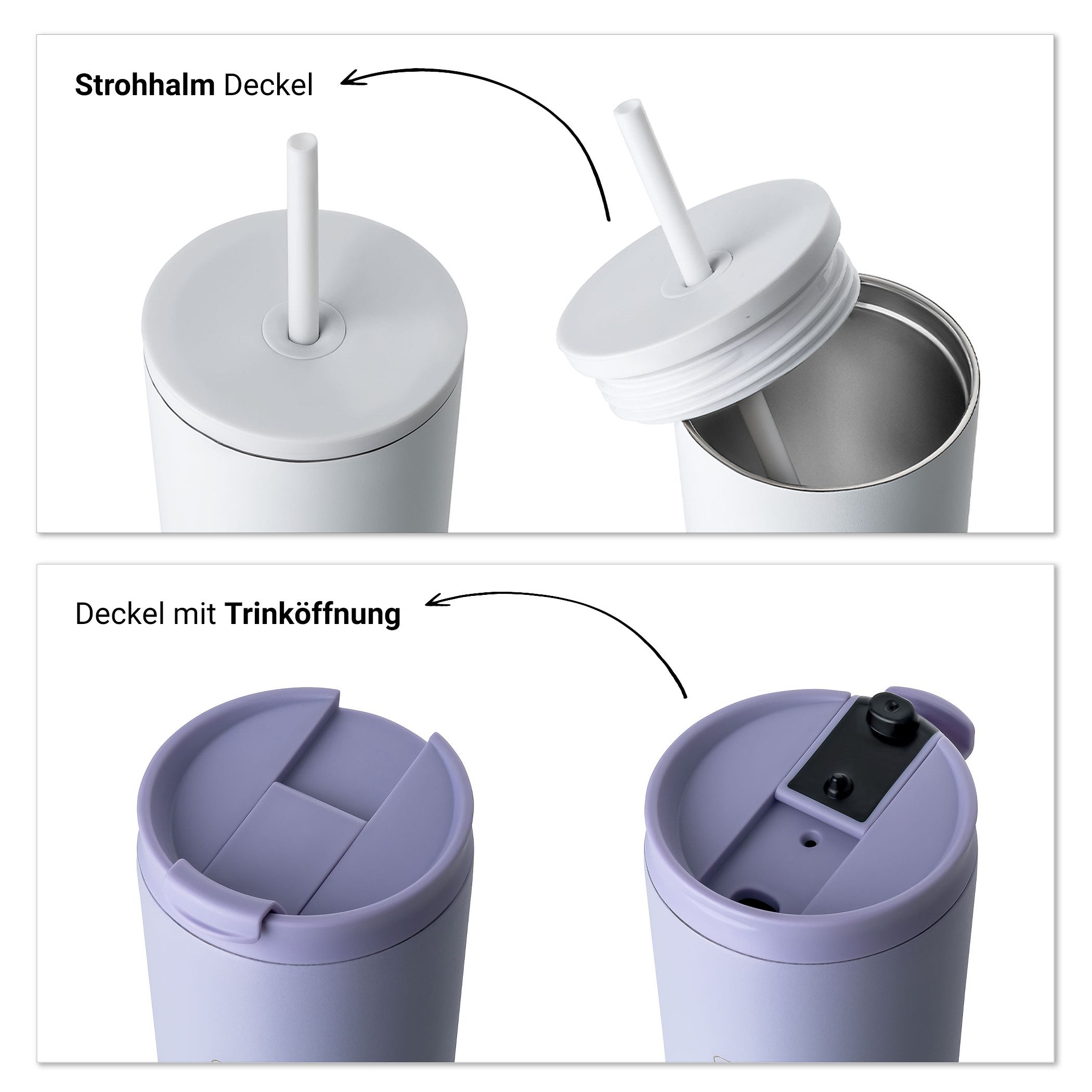 Vinsun Thermobecher Edelstahl Becher mit Strohhalm 480ml - Isolierbecher auslaufsicher, 4-tlg., Edelstahl, Doppelwandig isoliert, BPA frei, bruchfest, Kalt- und Heißgetränke