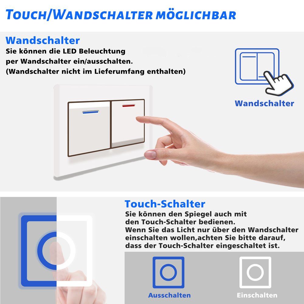 duschspa Badspiegel Badezimmerspiegel Rund Spiegel mit LED Beleuchtung, Φ 40/50/60/70/80/90/100 cm – Bild 3 von 5