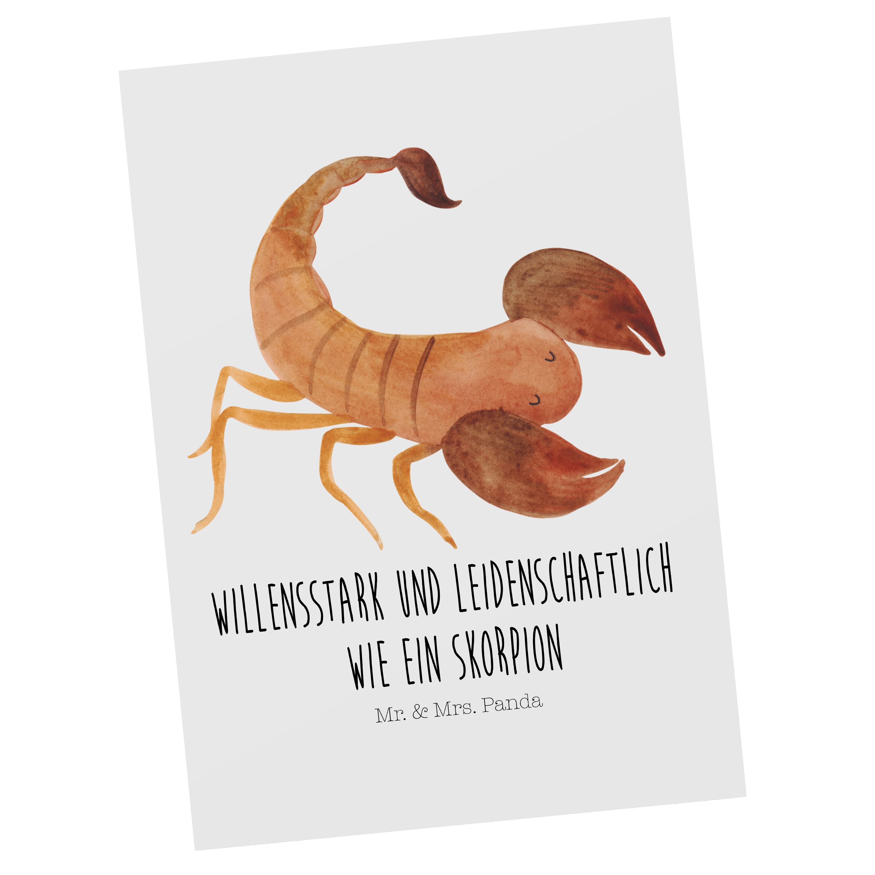 Mr. & Mrs. Panda Skorpion Weiß - Geschenk, Ansichtskar Sternzeichen Karte, Postkarte - Horoskop