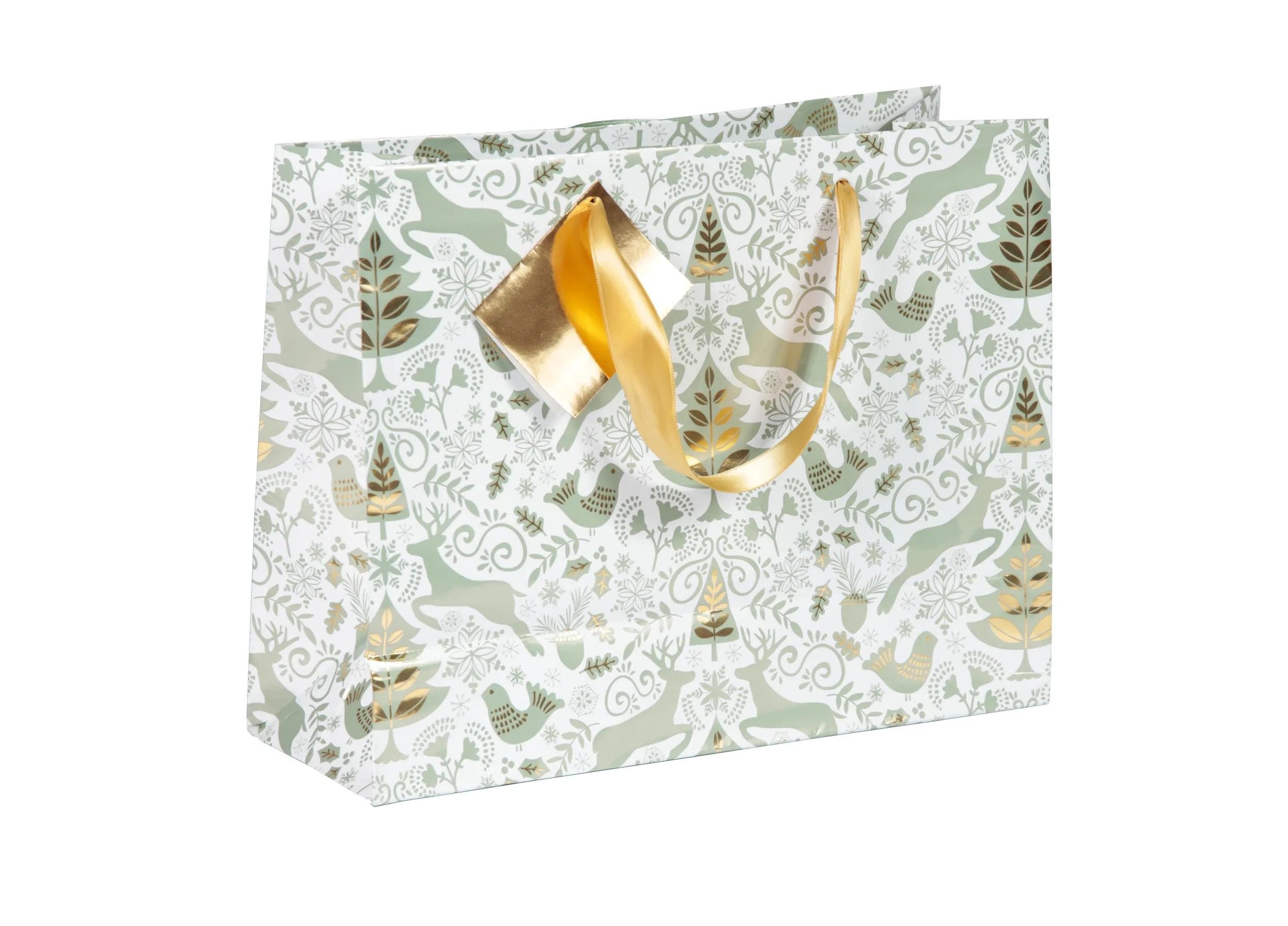 CLAIREFONTAINE Geschenkpapier 5x Geschenktasche XL 32x13x24,5 cm, Weihnachten Wald Grün 212894C, Tasche