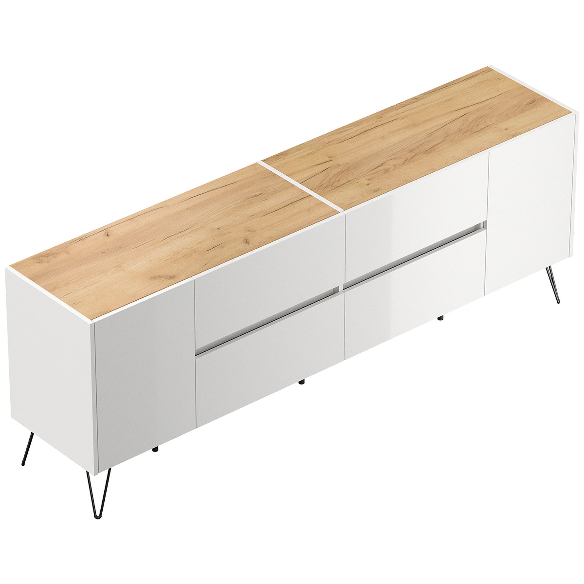 Posseik Sideboard Posseik Sideboard Industrial J 200 cm Weiß/Eiche Top