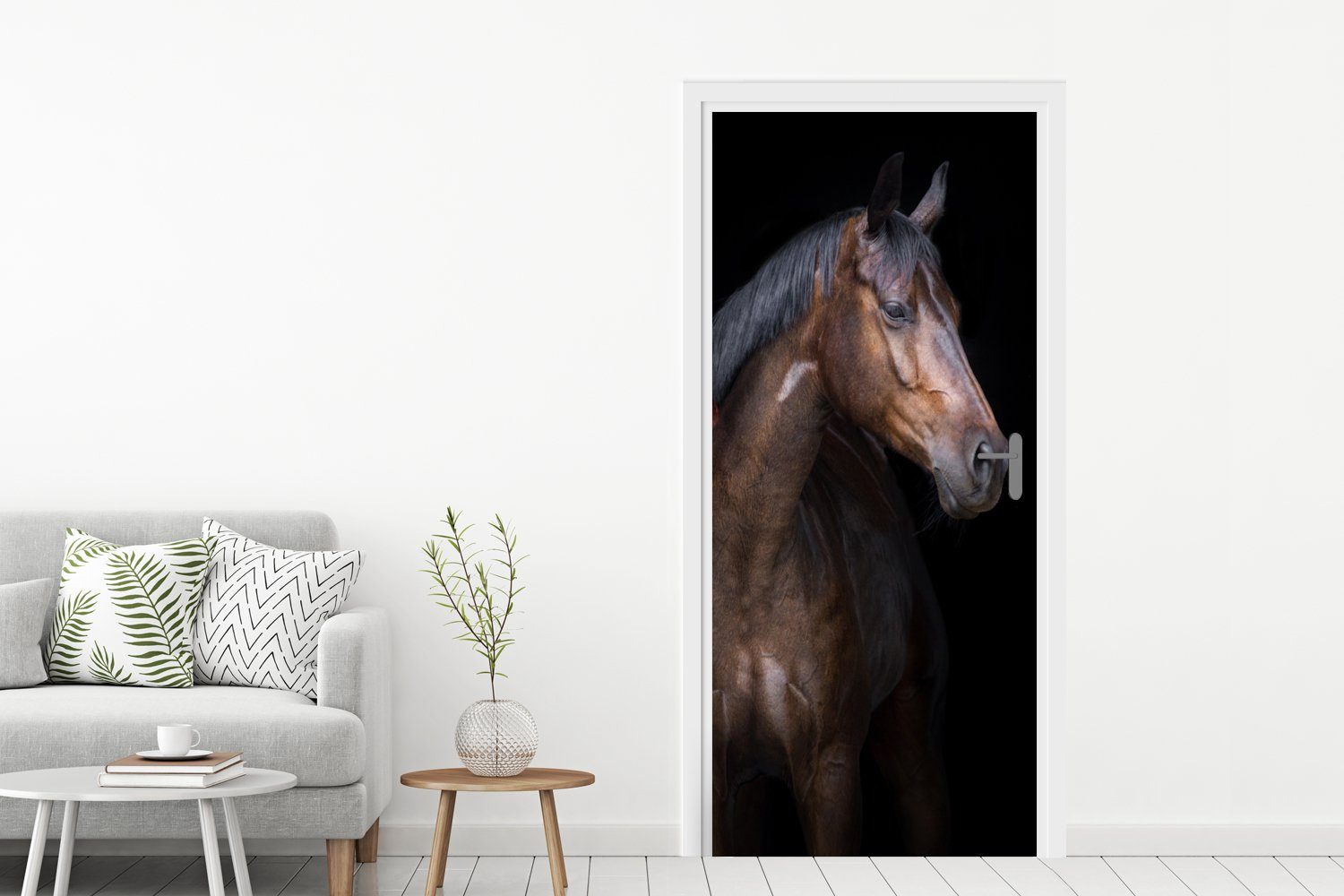 - Pferde Türaufkleber, bedruckt, 75x205 Tiere Braun, MuchoWow cm Porträt Tür, - - (1 Türtapete für Fototapete St), Matt,