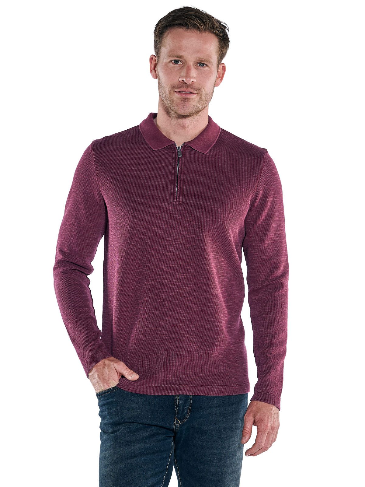 Engbers Langarm-Poloshirt Herren Langarmshirt mit Polokragen, Magenta