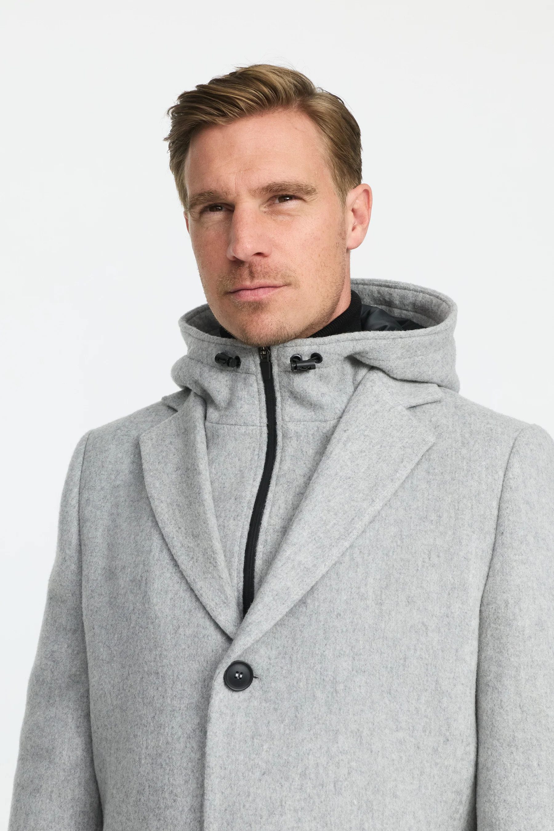 ZUITABLE Wollmantel 252814 DiArvid - Herren Filzmantel modern - mit Kapuze - Wollmantel mit Reverskragen
