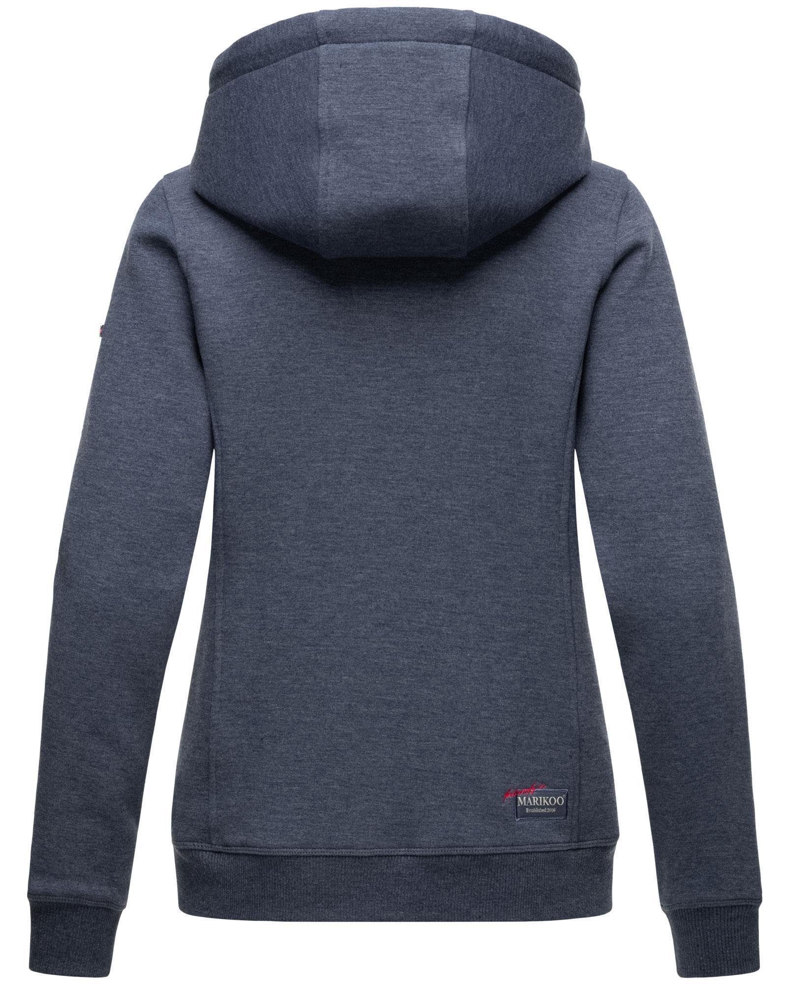 mit Pullover hochwertiger - Melange Sweatjacke Setsunaa Marikoo Reißverschluss Blau