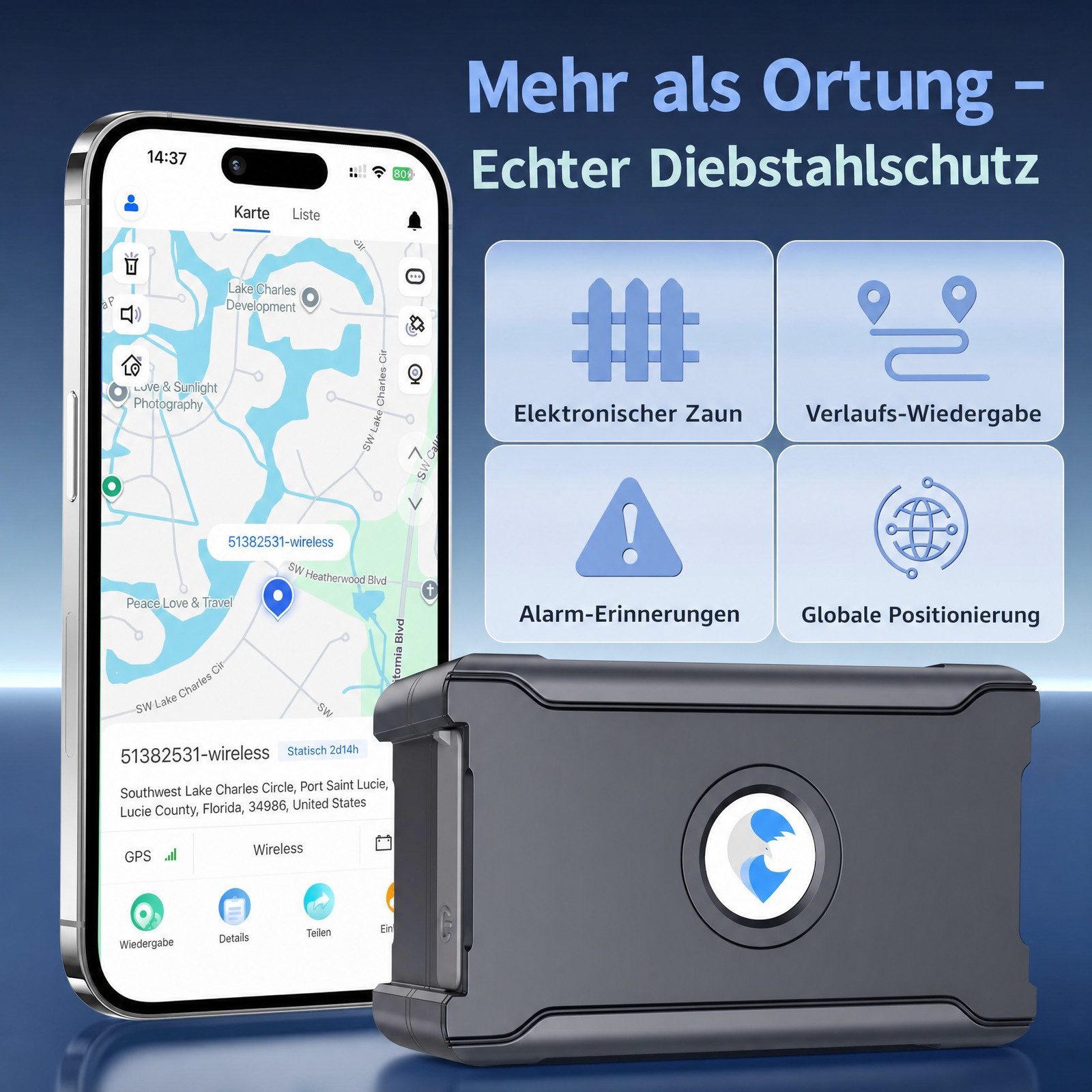 Blossom GPS Tracker Auto mit App Kabelloser Fahrzeugtracker Echtzeit Ortung GPS-Tracker (IoT SIM, Geo-Fence Alarm und bis zu 15 Tagen Akkulaufzeit für Autos)