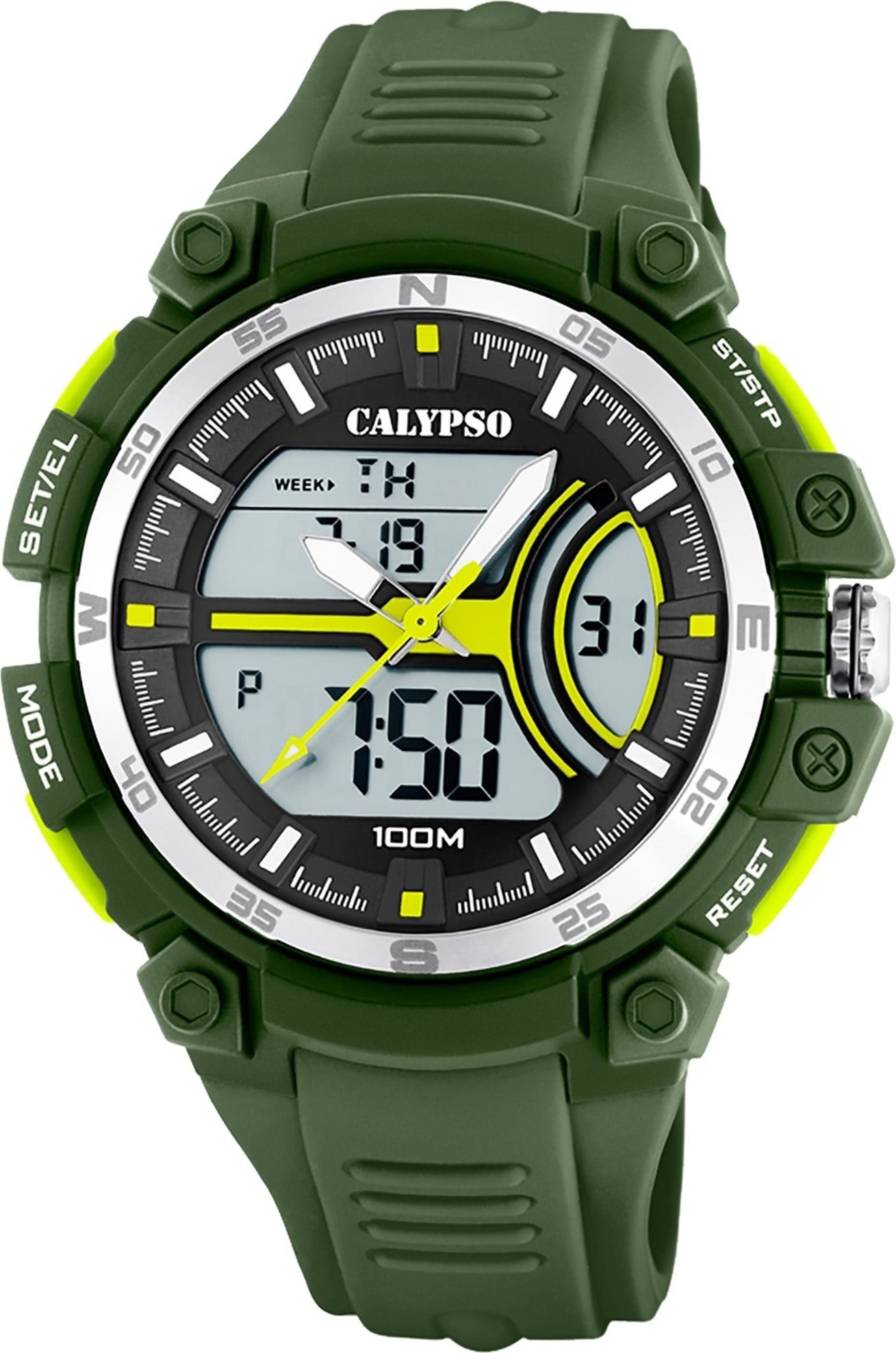 CALYPSO WATCHES Digitaluhr Calypso Herren Jugend Uhr Analog-Digital, (Analog-Digitaluhr),  Herren, Jugend Armbanduhr rund, Kunststoffarmband grün, Sport