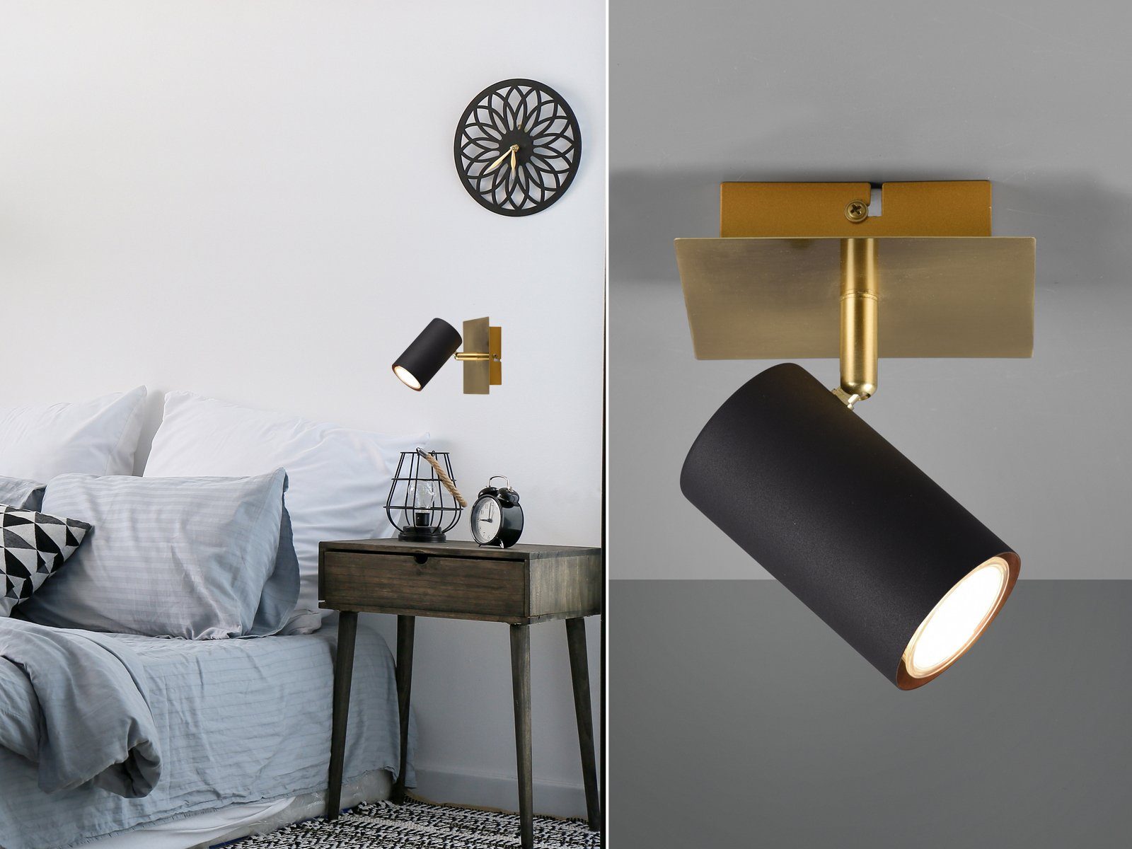 Lese-lampe Warmweiß, 15cm Schwarz Gold Wandstrahler, Gold-en, / Schwarz Bett, Höhe innen Dimmfunktion, LED kleine meineWunschleuchte LED Treppenhaus wechselbar,