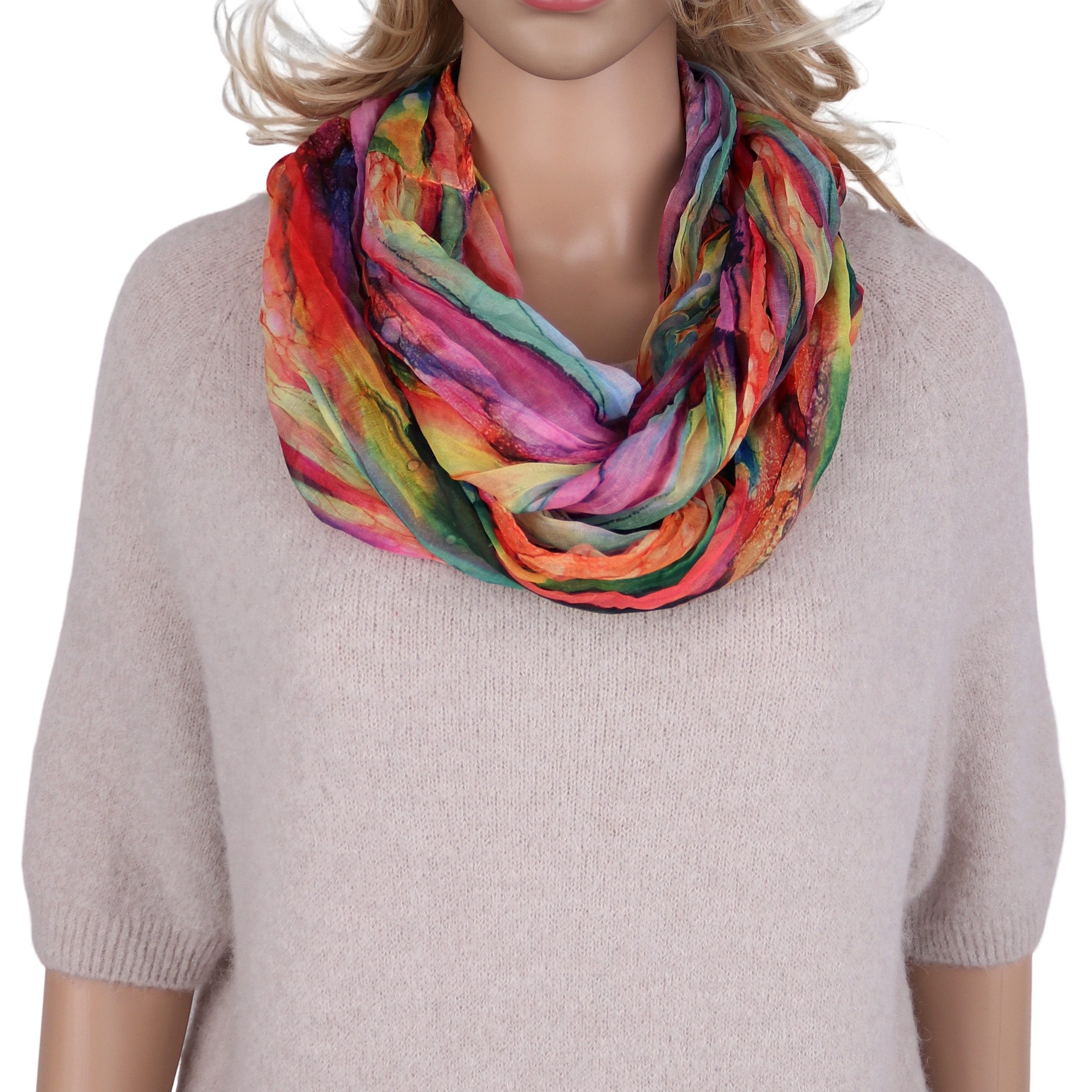 MIRROSI Loop Damen Schal mit Regenbogen-Muster Weich, (Zweimal um den Hals wickelbar, ca.45x75cm), Damen Halstuch ideal für Frühling, Sommer oder Herbst