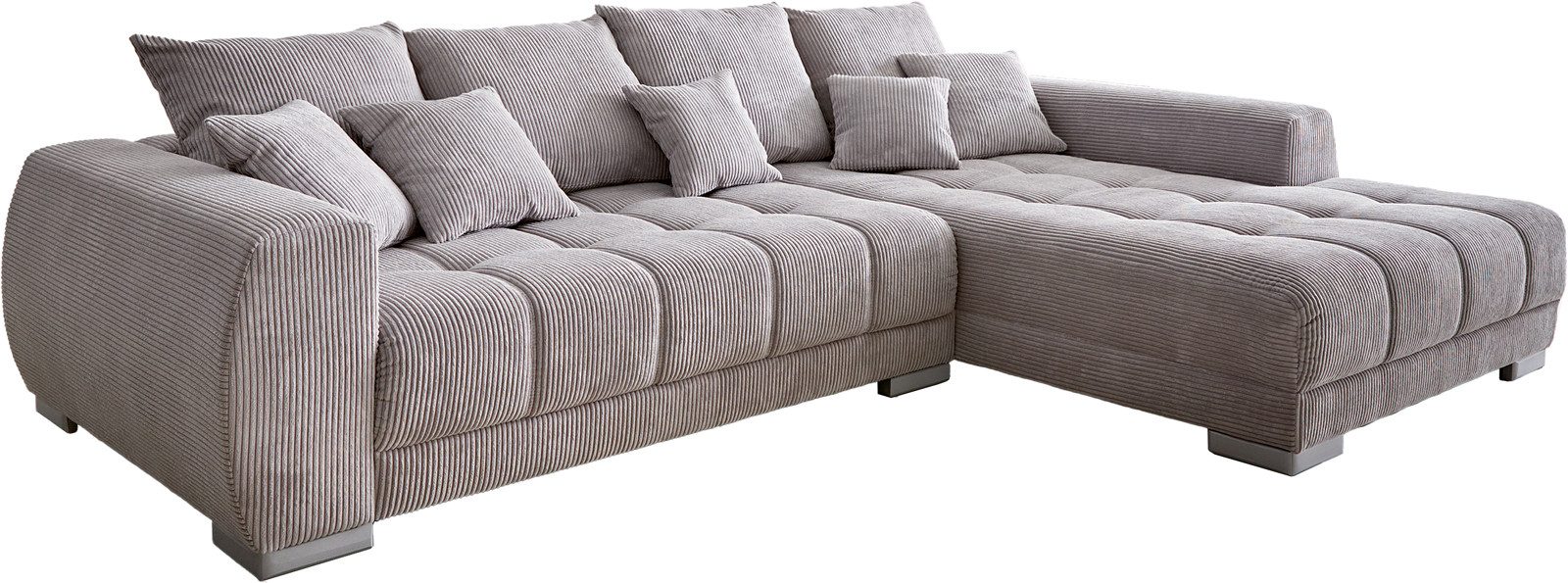 DELIFE Ecksofa Josea, Cord Silbergrau 300x220 cm Ottomane rechts Ecksofa