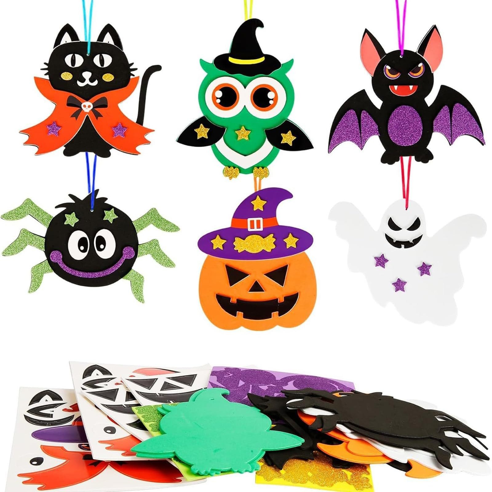 FOUORTUNATE-BEE Kreativset Halloween Bastelset für Kinder, 12-teilig, Filz-Deko zum Aufhängen, Halloween Bastelset 12-teilig, Filzdeko für Tür, Fenster und Wand