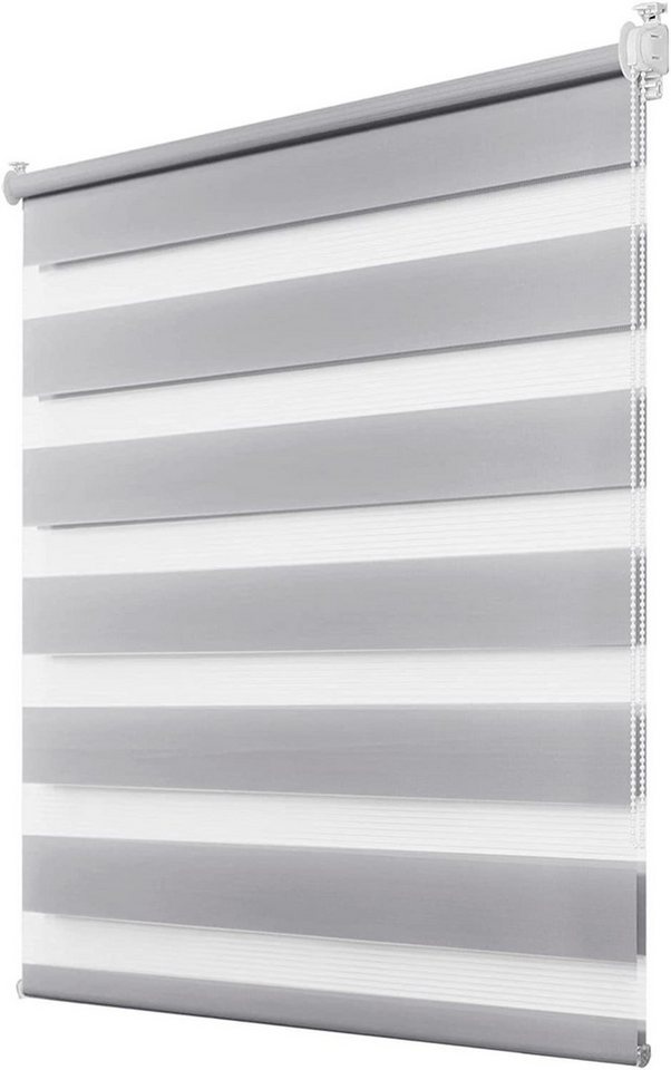 Doppelrollo Ohne Bohren, Grau/Grün/Grün-Grau-Weiß, OUBO, freihängend, verspannt, Klemmträger,klemmfix, Lichtschutz schnelle und einfache Montage mit beiliegendem