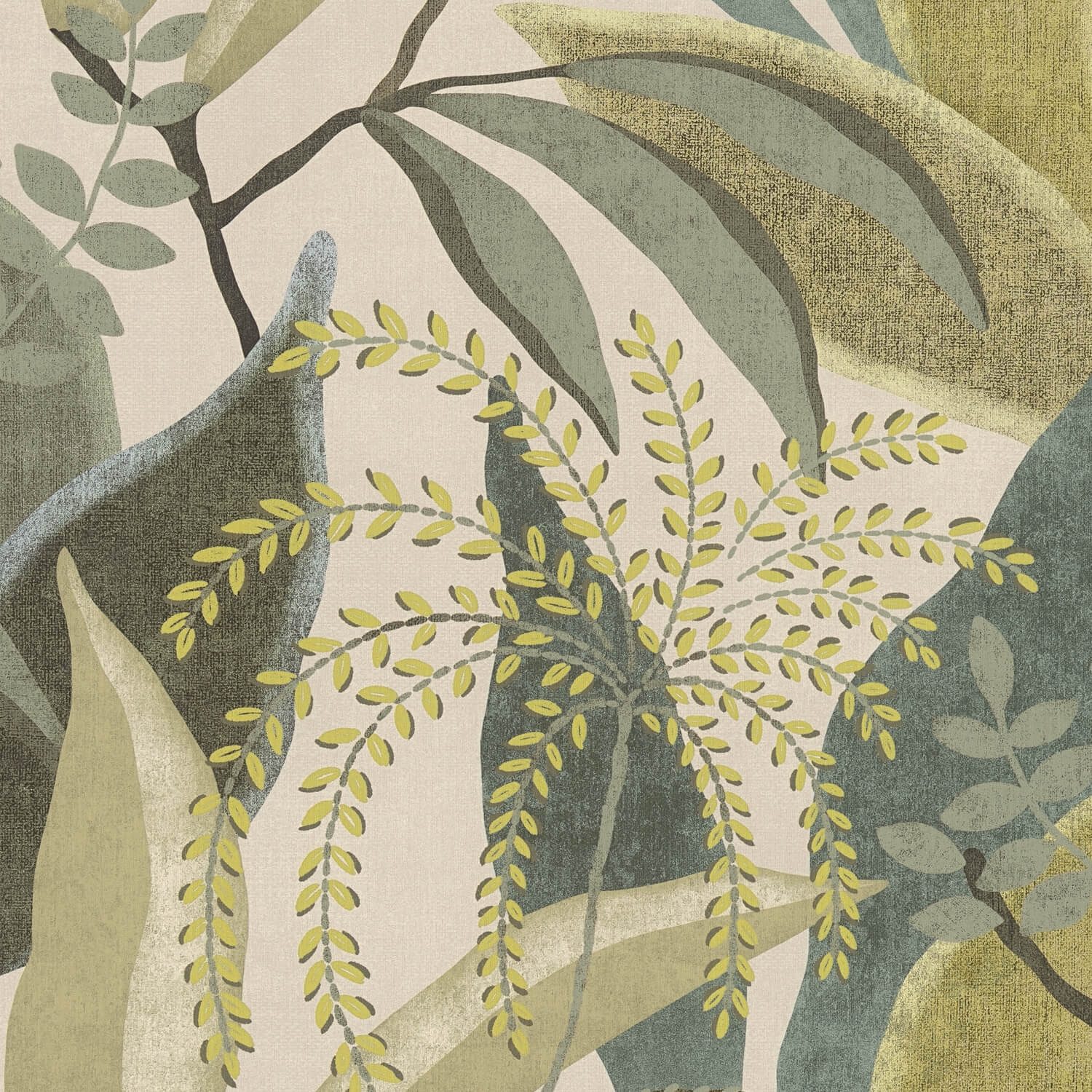 Profhome Vliestapete 791864-GU Natur Tapete Blumen matt creme oliv-grün, geprägt, (1 Rolle, 5,33 qm), heißgeprägte Vliestapete, grün