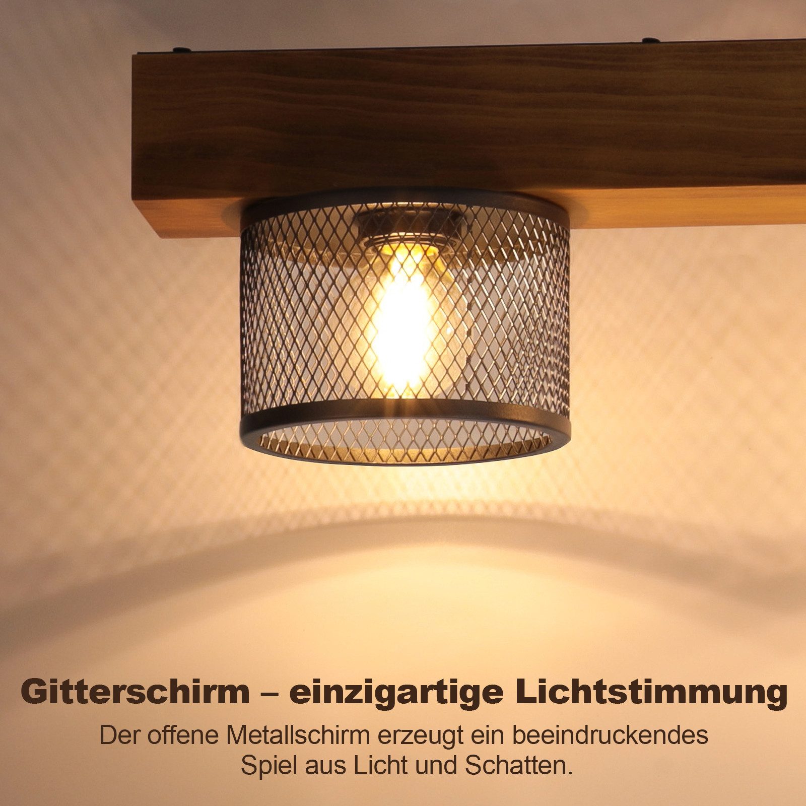 Nettlife Pendelleuchte Vintage Schwarz 1/3/4flammige E14 Industrial Holz Gitter Lampenschirm, ohne Leuchtmittel, Retro Küchenlampe hängend für Esszimmer Küche