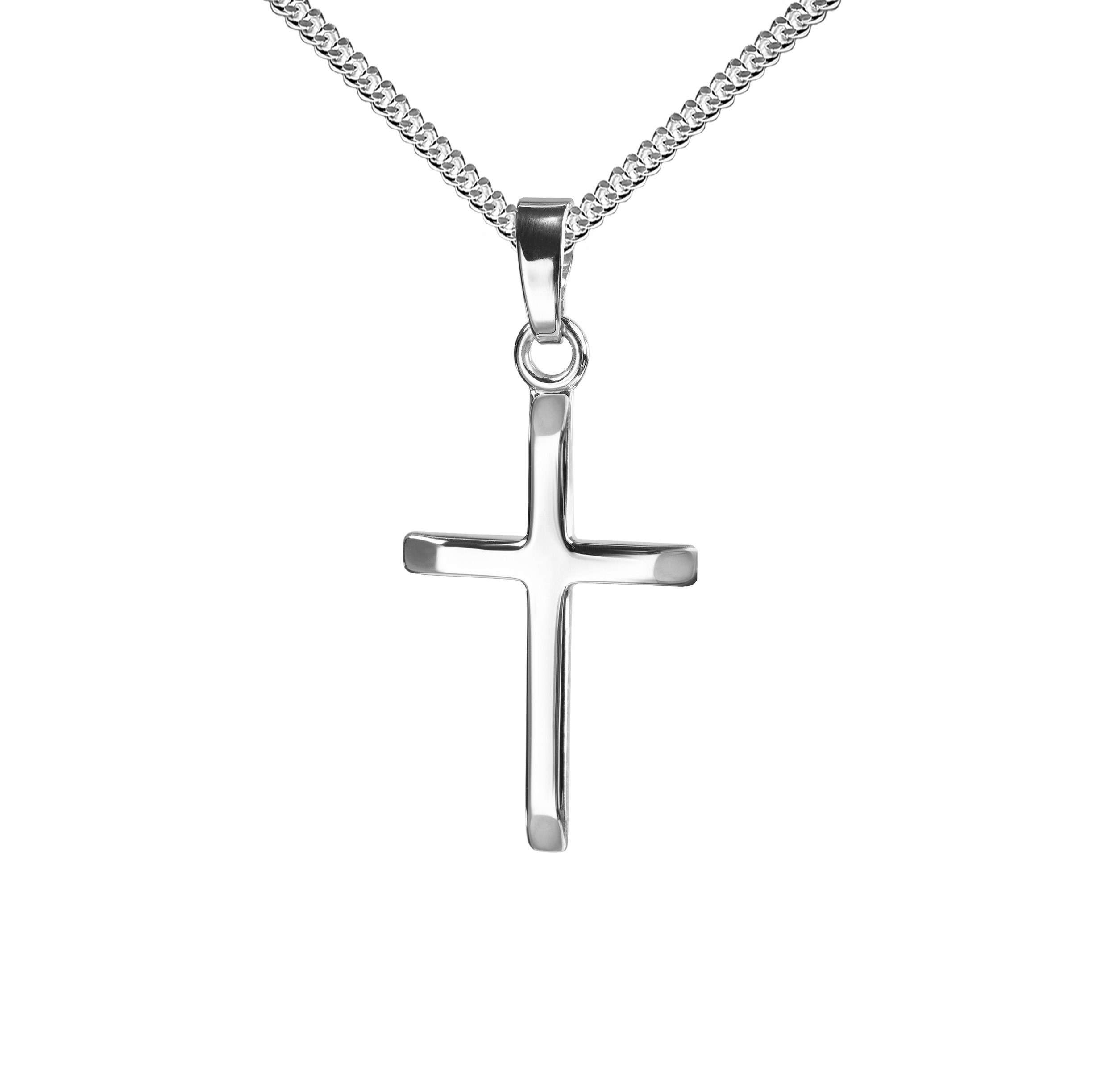 JEVELION Kreuzkette Kreuzanhänger 925 Silber - Made in Germany (Silberkreuz, für Damen und Herren), Mit Silberkette 925 - Länge wählbar 36 - 70 cm oder ohne Kette.