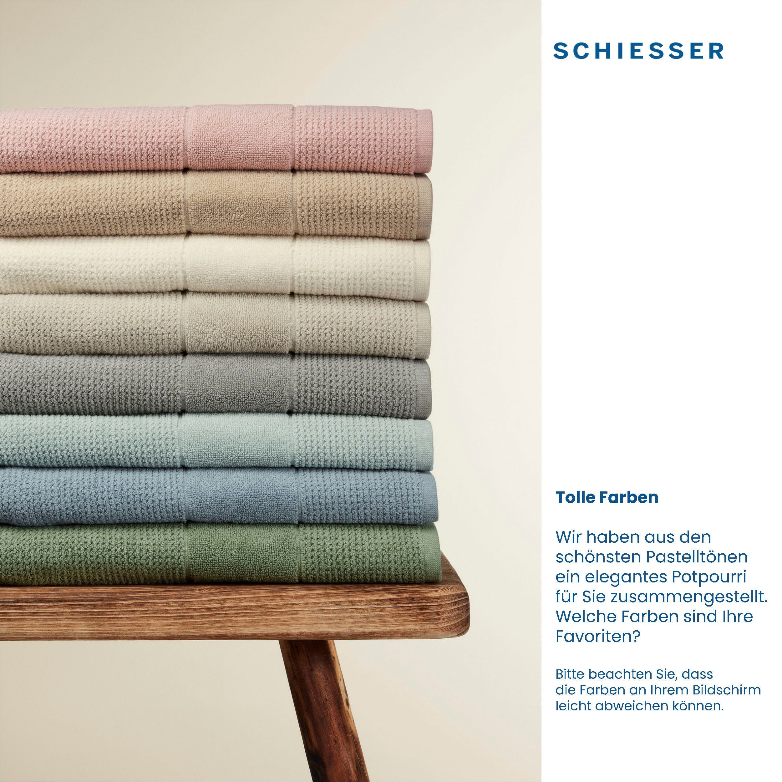 Schiesser Handtücher Turin im 4er Eisblau IN aus by Baumwolle, Set (2-St), Reiskorn-Optik, 100% GREEN Frottier OEKO-TEX®-zertifiziert MADE