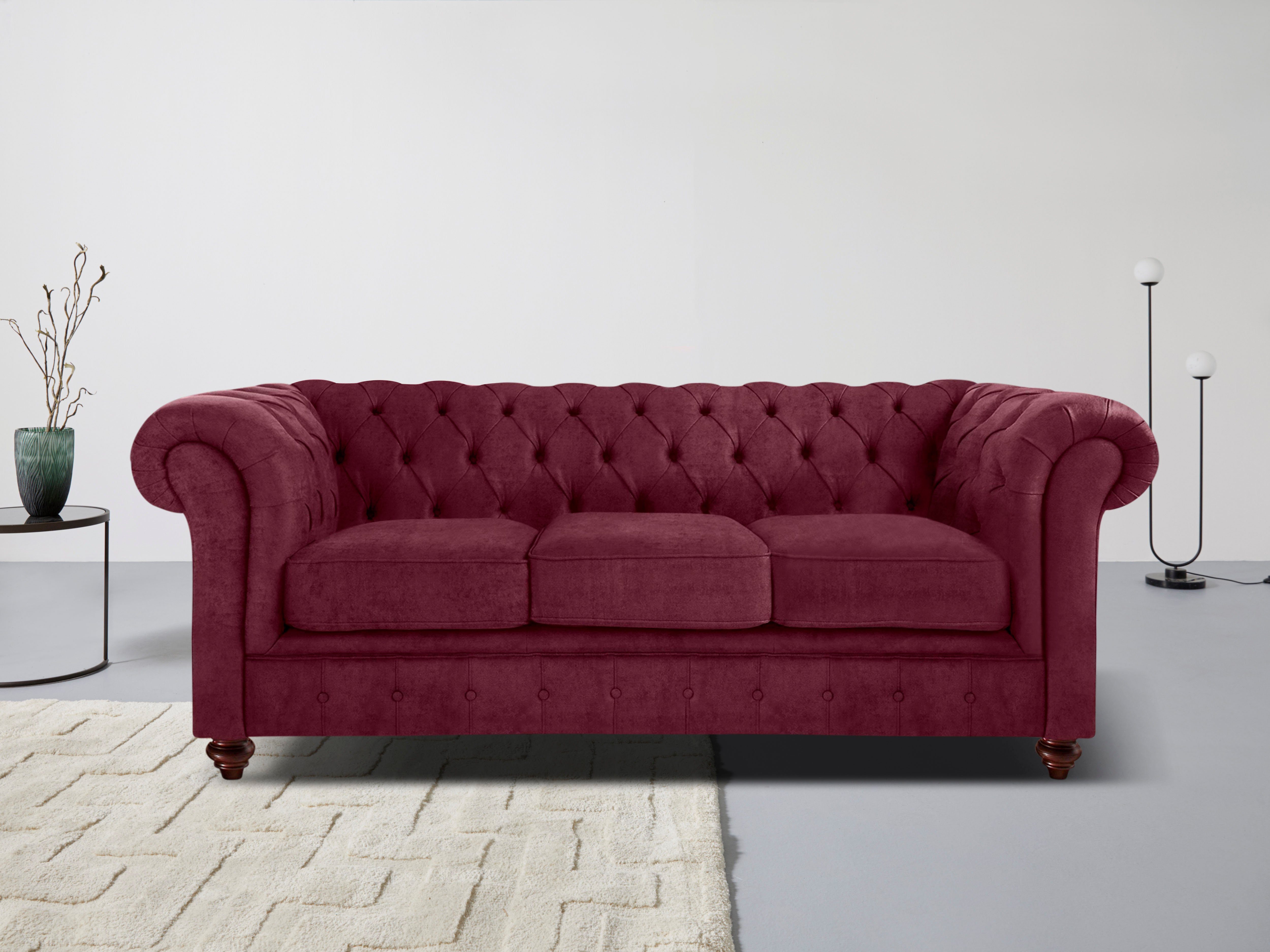 Home affaire Chesterfield-Sofa Chesterfield 3-Sitzer B/T/H: 198/89/74 cm, mit hochwertiger Knopfheftung, auch in Leder