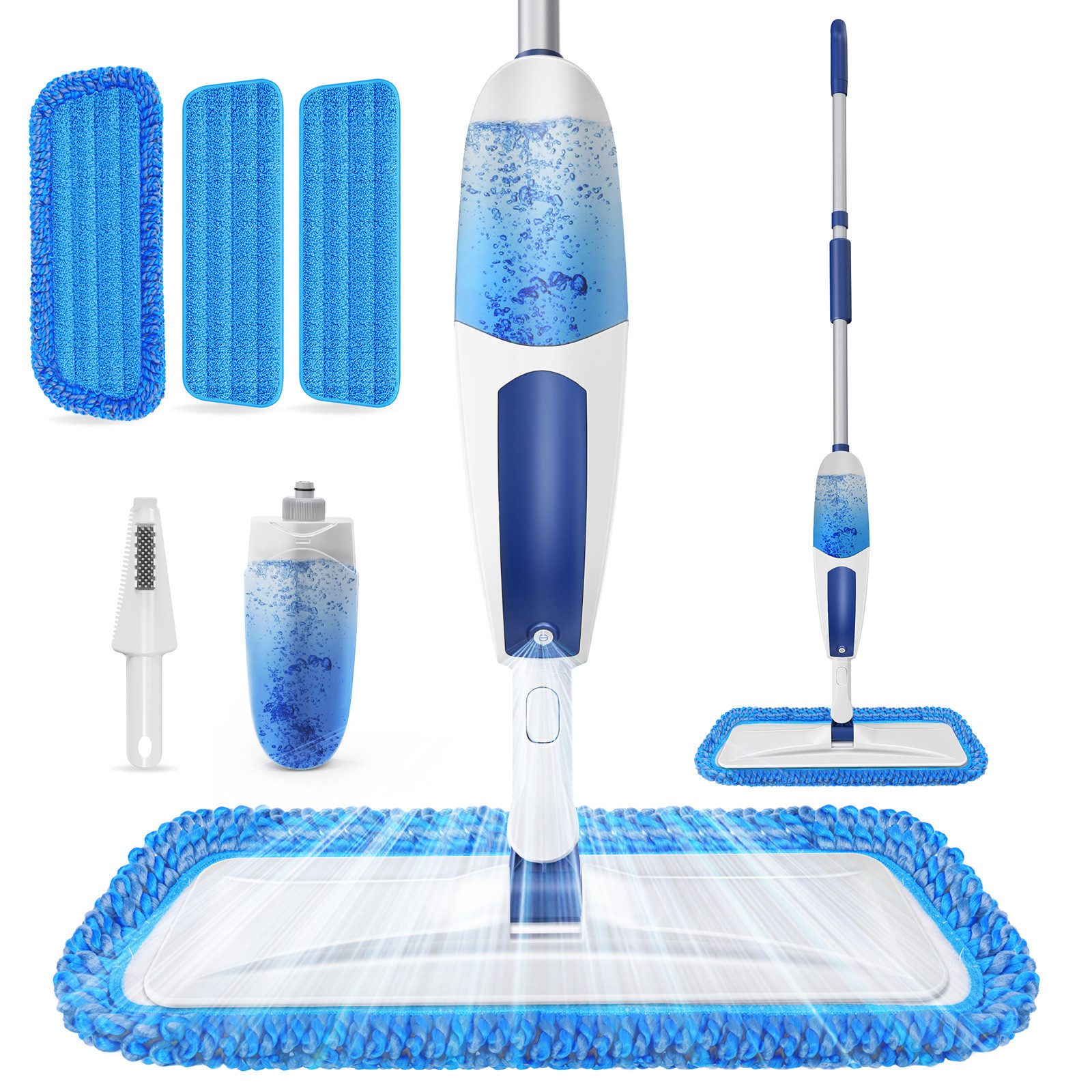 HUGERSTONE Sprühwischer Wischer mit Sprühfunktion, Bodenwischer für die Bodenreinigung (Wischmopp mit 550ML Nachfüllbare Wassertank und 3 Waschbare Pads) 360 Grad Rotierender Spray Mop für Laminat-Holz-Fliesen-Hartholz