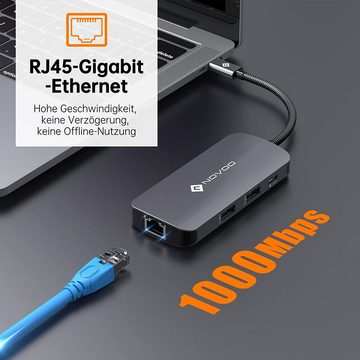 NOVOO USB-Adapter USB-C zu USB 3.0, HDMI, SD Kartenleser, TF Kartenleser, Typ-C PD, Ethernet, USB C Hub 4K@60Hz HDMI 8-in-1 USB-C Adapter