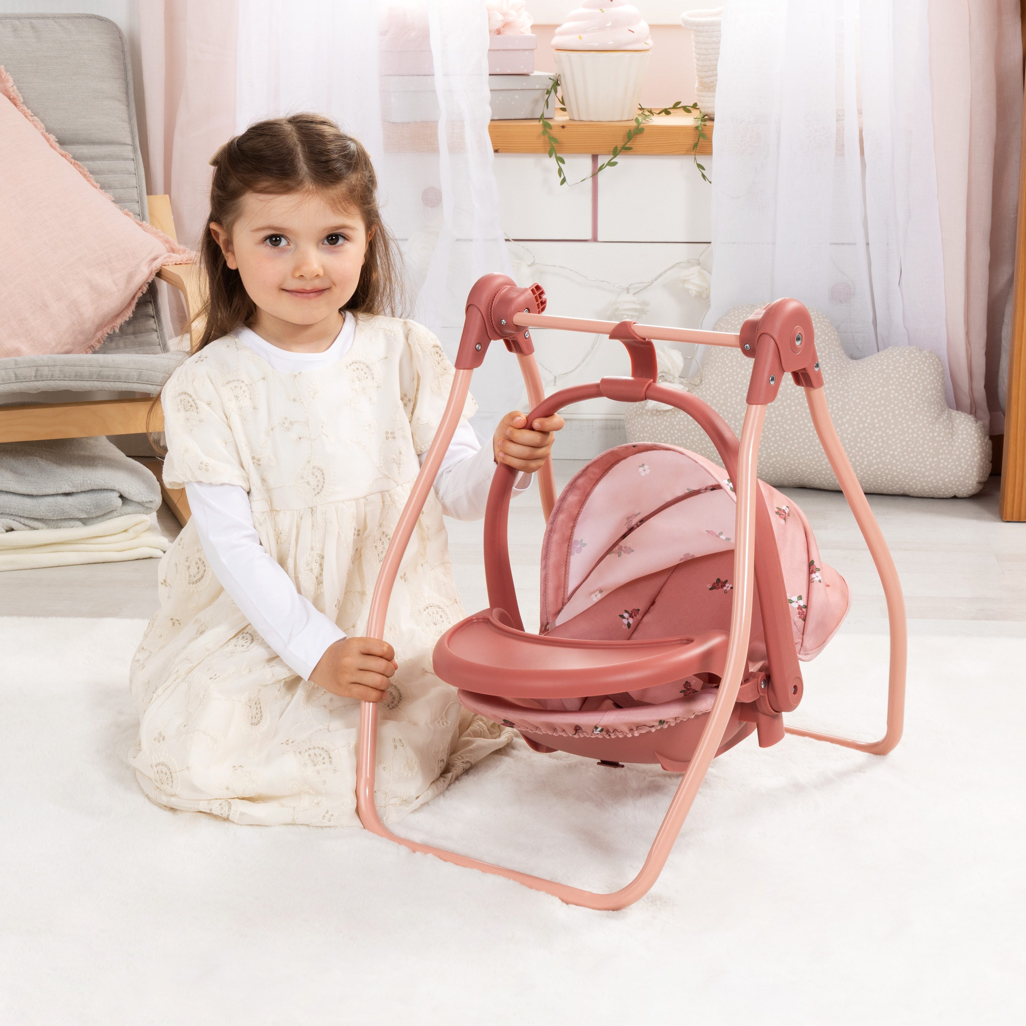 Bayer Puppen Autositz 4in1 Puppen-Autositz mit Wippe, rosa, Puppenhochstuhl, -bett, -schaukel oder -trage – Bild 3 von 5