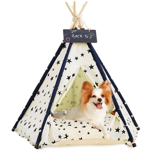 BeebeeRun Tipi-Zelt „Tipi Zelt fur Haustiere“, Pet Tipi Hunde-Katzenbett mit Kissen, Luxery Hundezelte und Haustierhäuser mit Kissen und Tafel